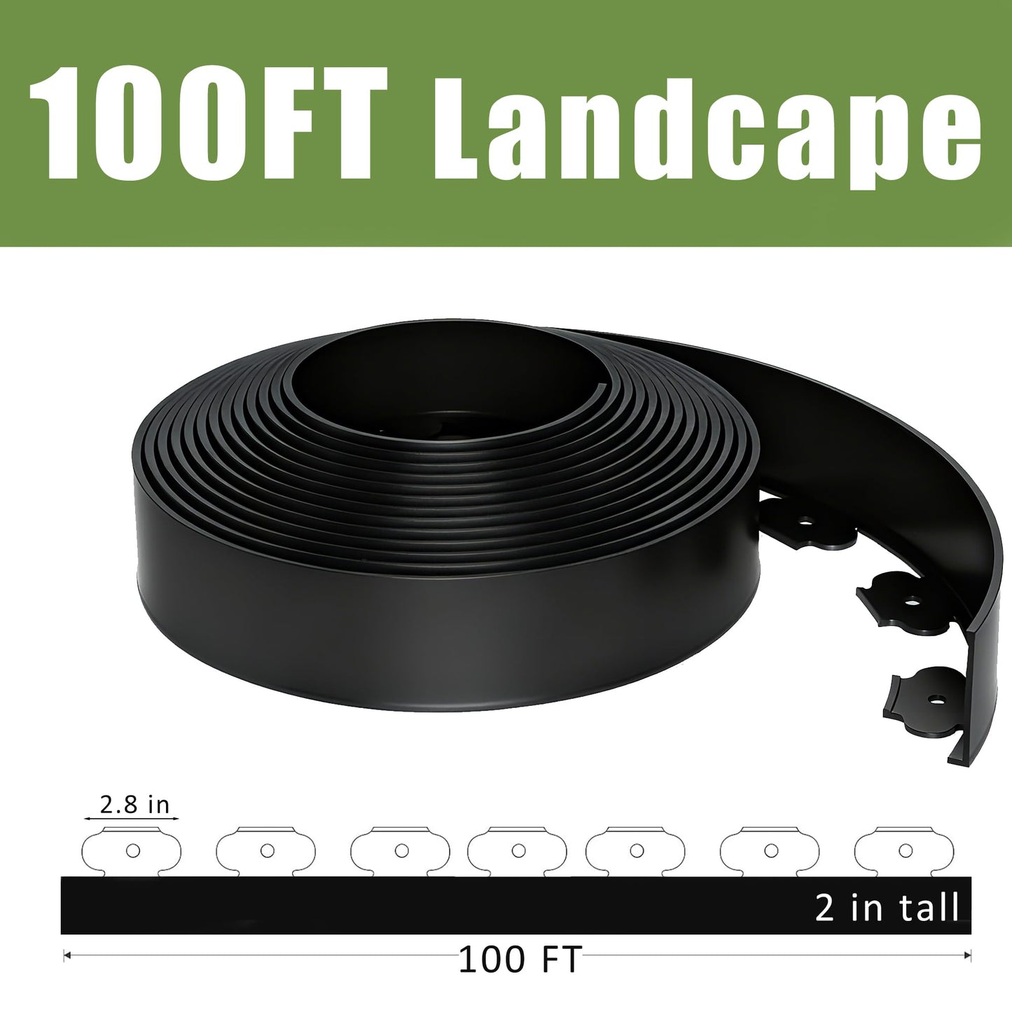 WISD Landscape Edging 2 in x 100 ft with 150 Anchor Stakes, No Dig Garden Edging Border Flexible Plastic Weather-Resistant Lawn Edging Weed Control (Black, 100FT)