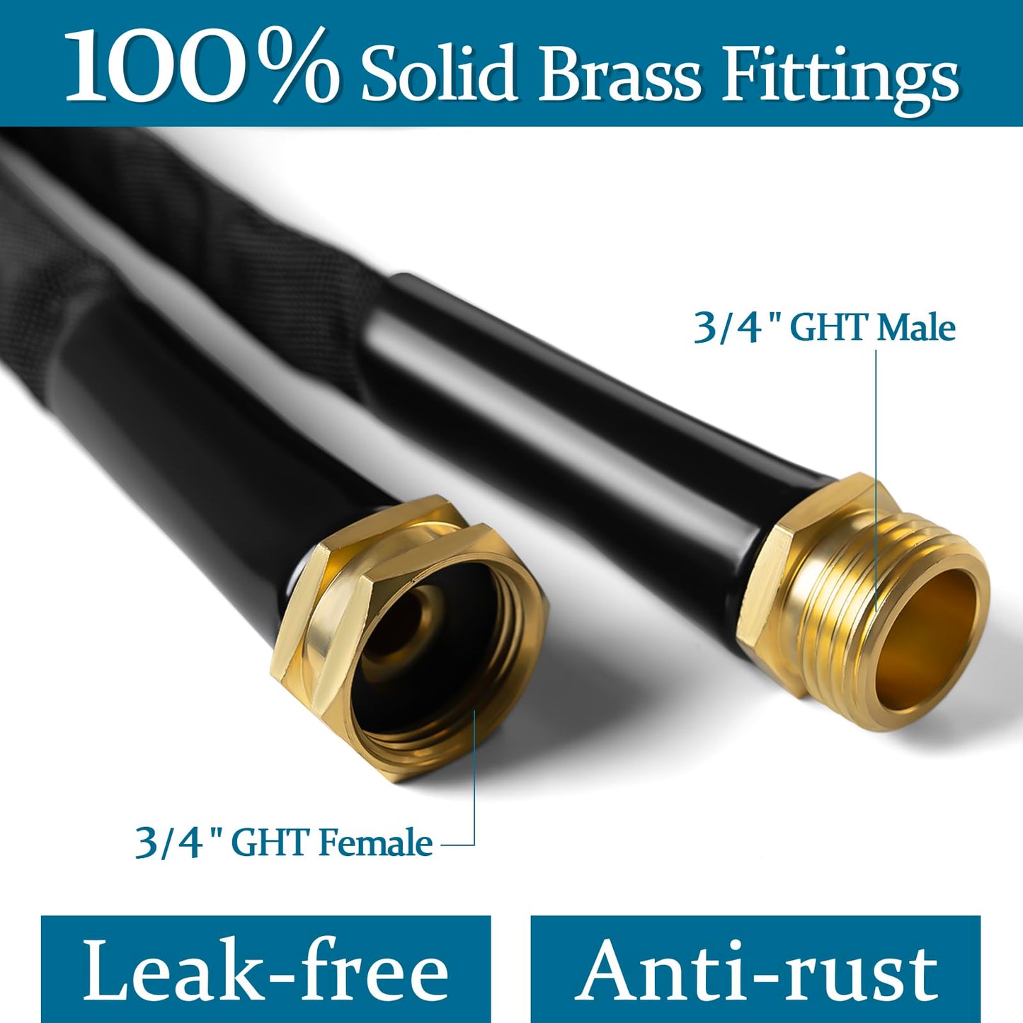 Gnimihz Garden Hose 50ft, Made of TPE(Not PVC), Ultra-Light & Flexible Water Hose with Solid Brass Fittings, Non-Shrinking, Easy to Storage, Drinking Water Safe Material, All-weather, Black, Newbox