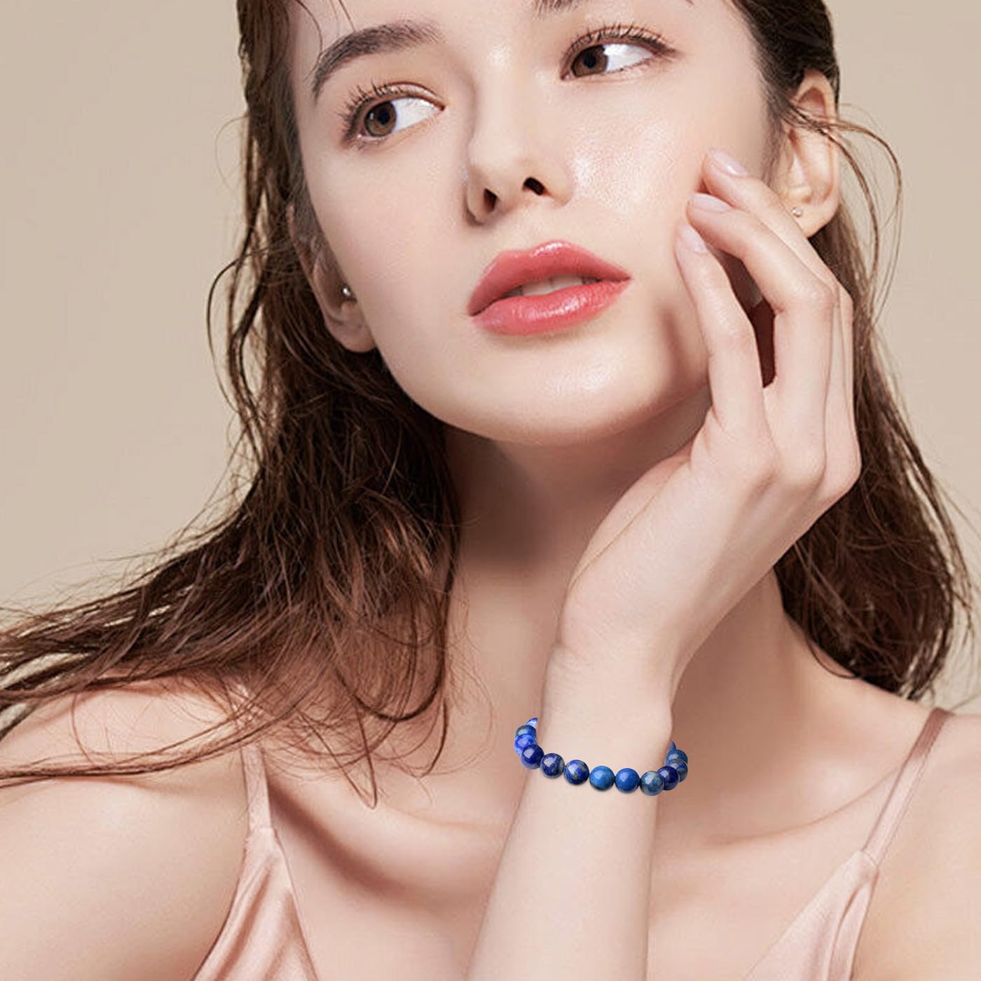 MAIBAOTA Blue Bracelets for Women Blue Gifts for Women 8 mm Beaded Bracelets for Women Men Stone Jewelry Lapis Lazuli Bracelet