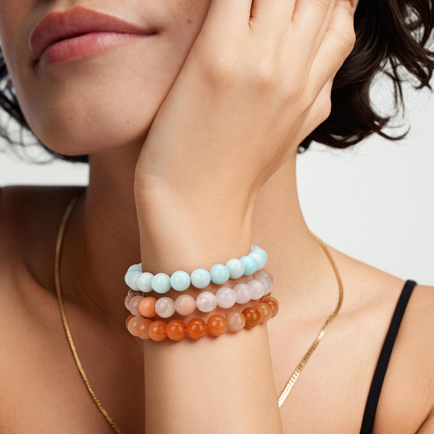 Pendlixy 3PCS Healing Crystal Bracelets for Women Men 8mm Pink Aventurine Amazonite Natural Stone Beaded Stretch Bracelet Handmade Gemstone Reiki Spiritual Jewelry Gifts