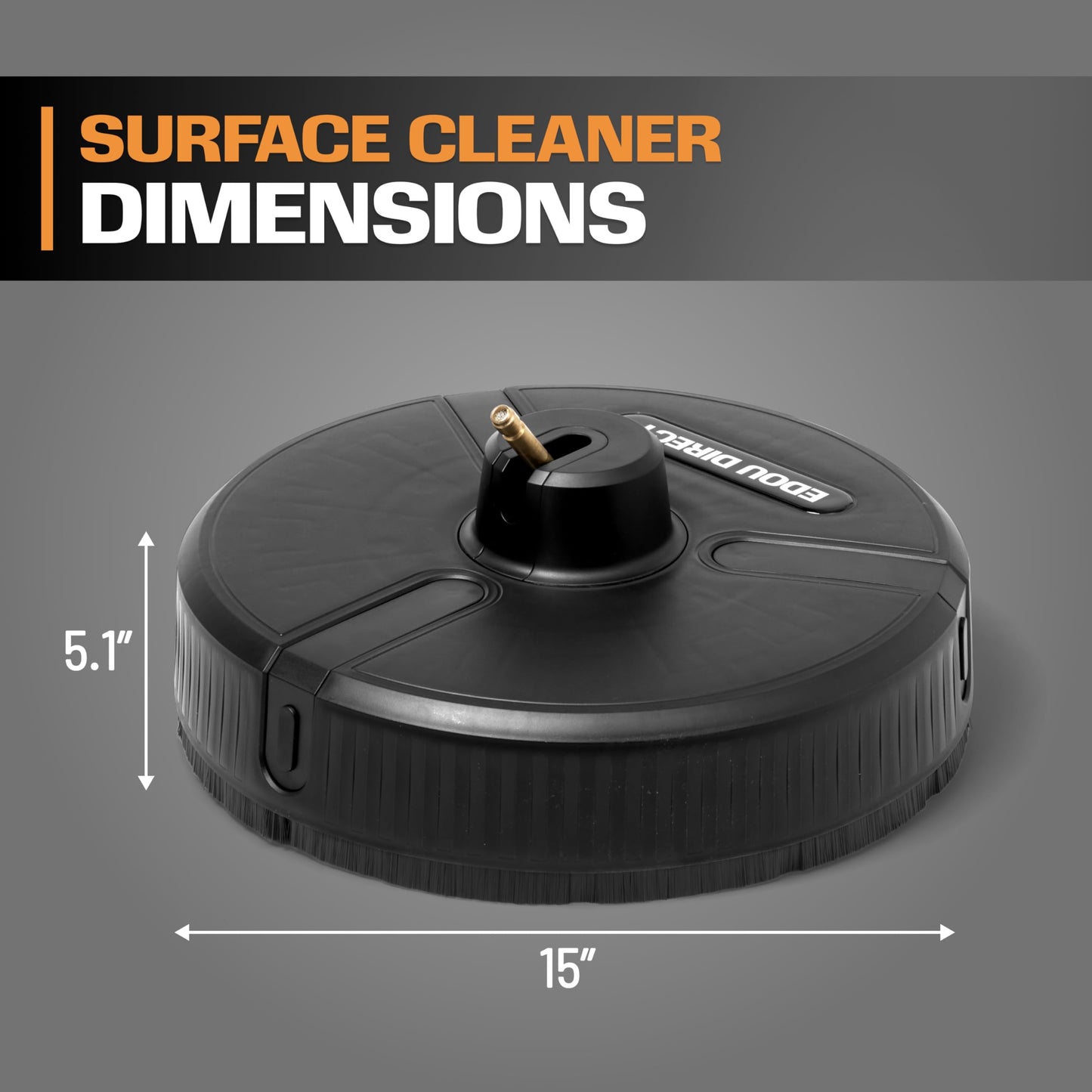 Edou Direct Pressure Washer Surface Cleaner - Heavy-Duty Plastic - 15'' - Black - Dual Spinning Nozzles for Fast Cleaning - Compatible with Most Electric Pressure Washers - 1/4 Inch Quick-Connect