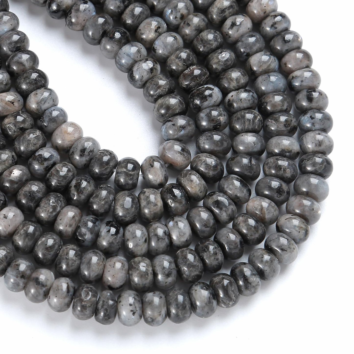 5x8mm 76pcs Natural Stone Black Labradorite Rondelle Spacer Loose Beads Abacus Disk Stone Round Loose Gemstone Beads for Jewelry Making DIY Bracelet Necklace