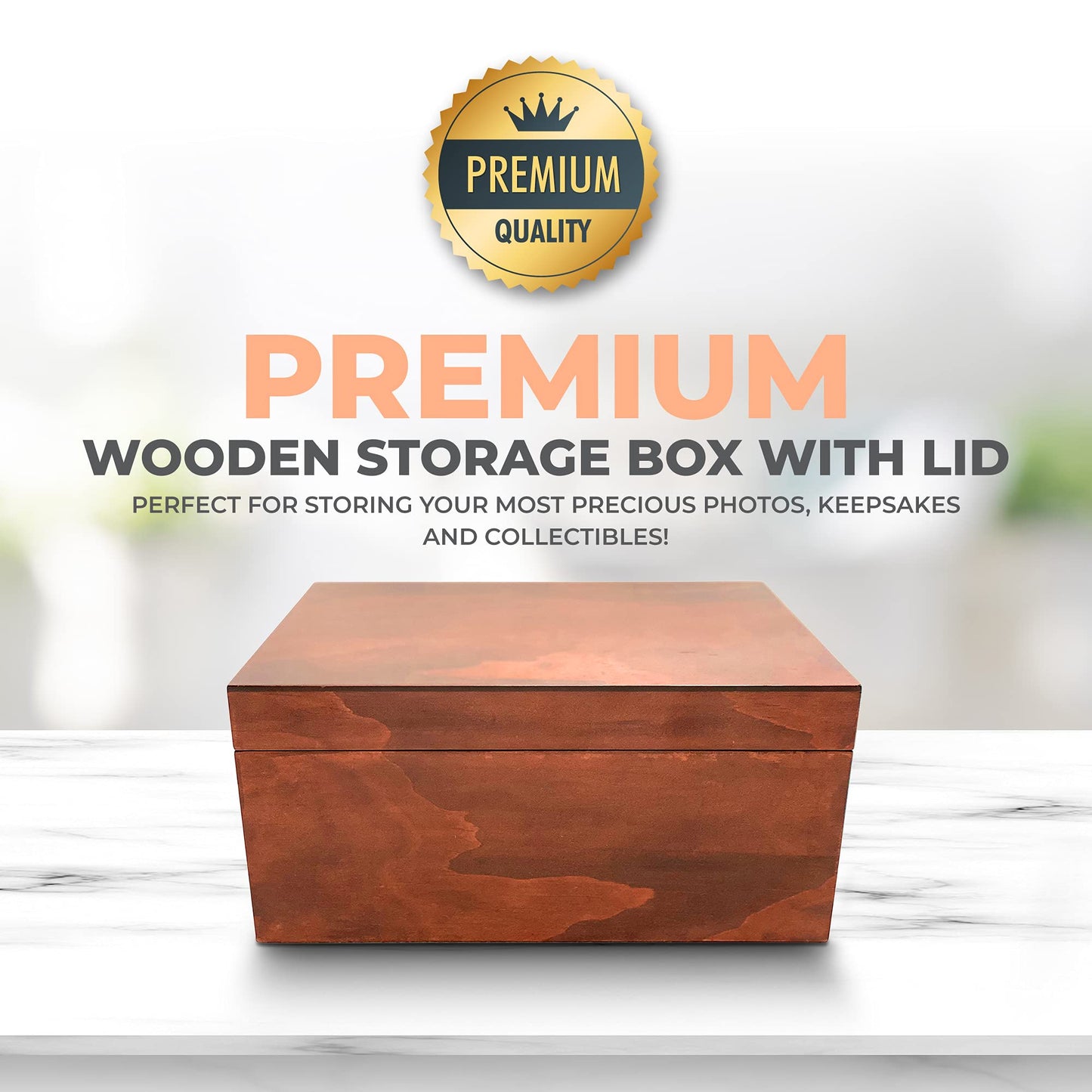 Blake & Lake Large Box with Hinged Lid - Wood Storage Box with Lid - Wooden Keepsake Decorative boxes with lids (Dark Oak)