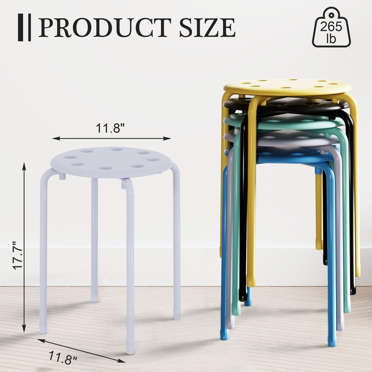 VECELO Stackable Stools Set of 6, 17.7 Inch Standard Height, Portable Plastic Colourful Decoration Stools for School Classroom and Office, No Assembly Required, White