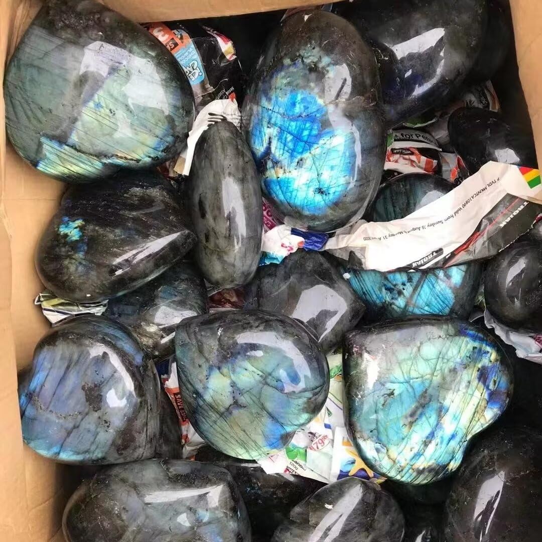 Large Heart Crystal Stones Healing Crystal Palm Polished Love Shaped Gemstones Blue Labradorite Heart Rock Meditation Gift 1.3-1.7Pounds