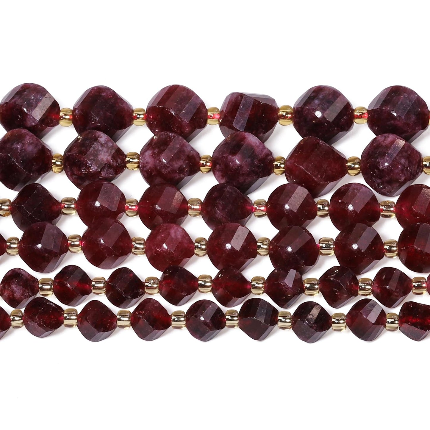 Yochus 42pcs Natural Garnet Stone Beads for Bracelet，2strands 6mm Facted Twist Loose Gemstone Beads for Jewelry Making DIY Craft Necklace Earring