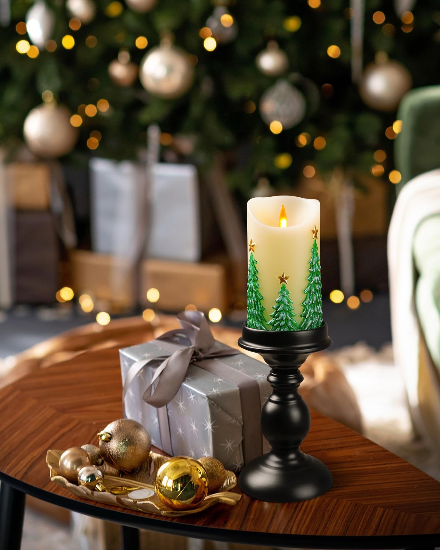 QQFCTOO Christmas Tree Flameless Candles with Flickering Flame - Battery Operated Candles with with Remote Control and Timer - Real Wax - unscented - Home/Holiday Decoration (3" x 6 ")