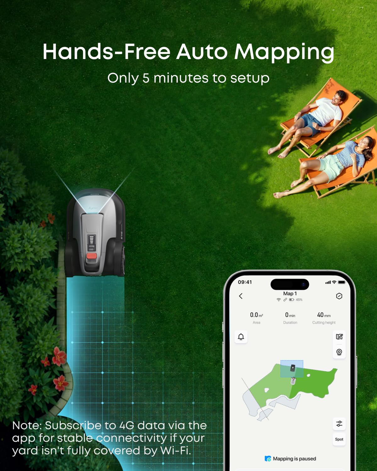 eufy E18 Robot Lawn Mower, Max 0.3 Acres, Vision Navigation, Hands-Free Auto Mapping, Wire Free RTK Free, Multi-Zone Management, AI Obstacle Avoidance, APP Control, 18° Slope, Cut Height 1"-3"