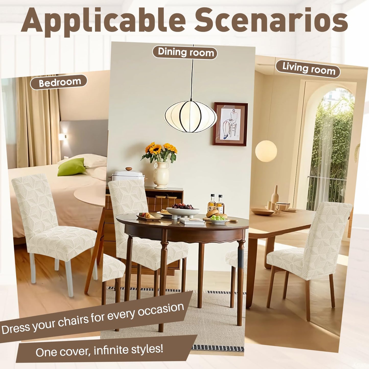 YEMYHOM Dining Chair Covers Set of 4, Stretch Dining Room Parsons Chair Slipcover, Removable Washable Furniture Protector for Home, Kitchen, Banquet (Beige)