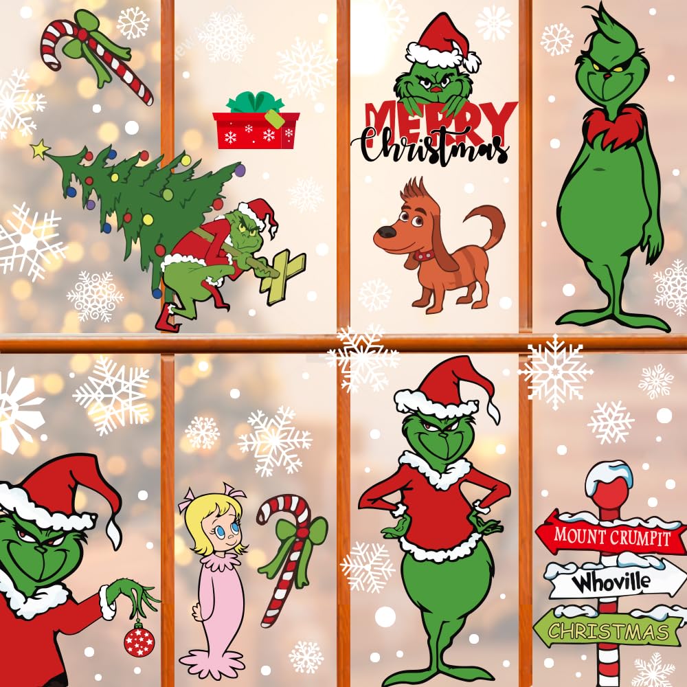 Waterproof Christmas Window Clings Xmas Window Stickers Double Sided Decals Home School Office