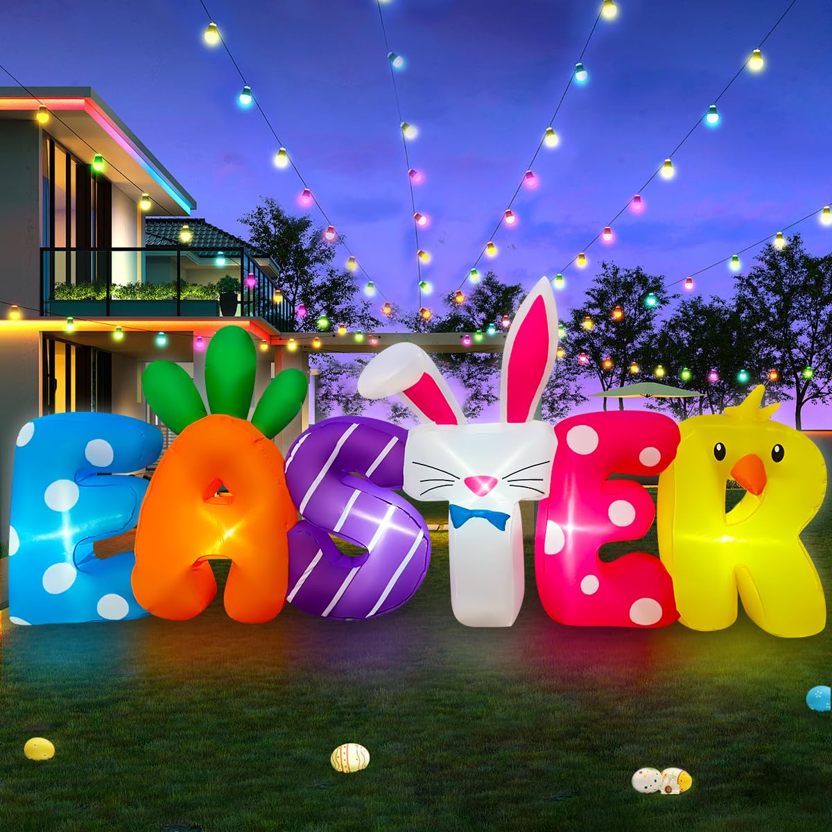 SEASONBLOW 8 FT Easter Inflatables Banner Outdoor Decorations LED Lighted Easter Blow Up for Yard Garden Lawn Indoors Outdoors Home Holiday