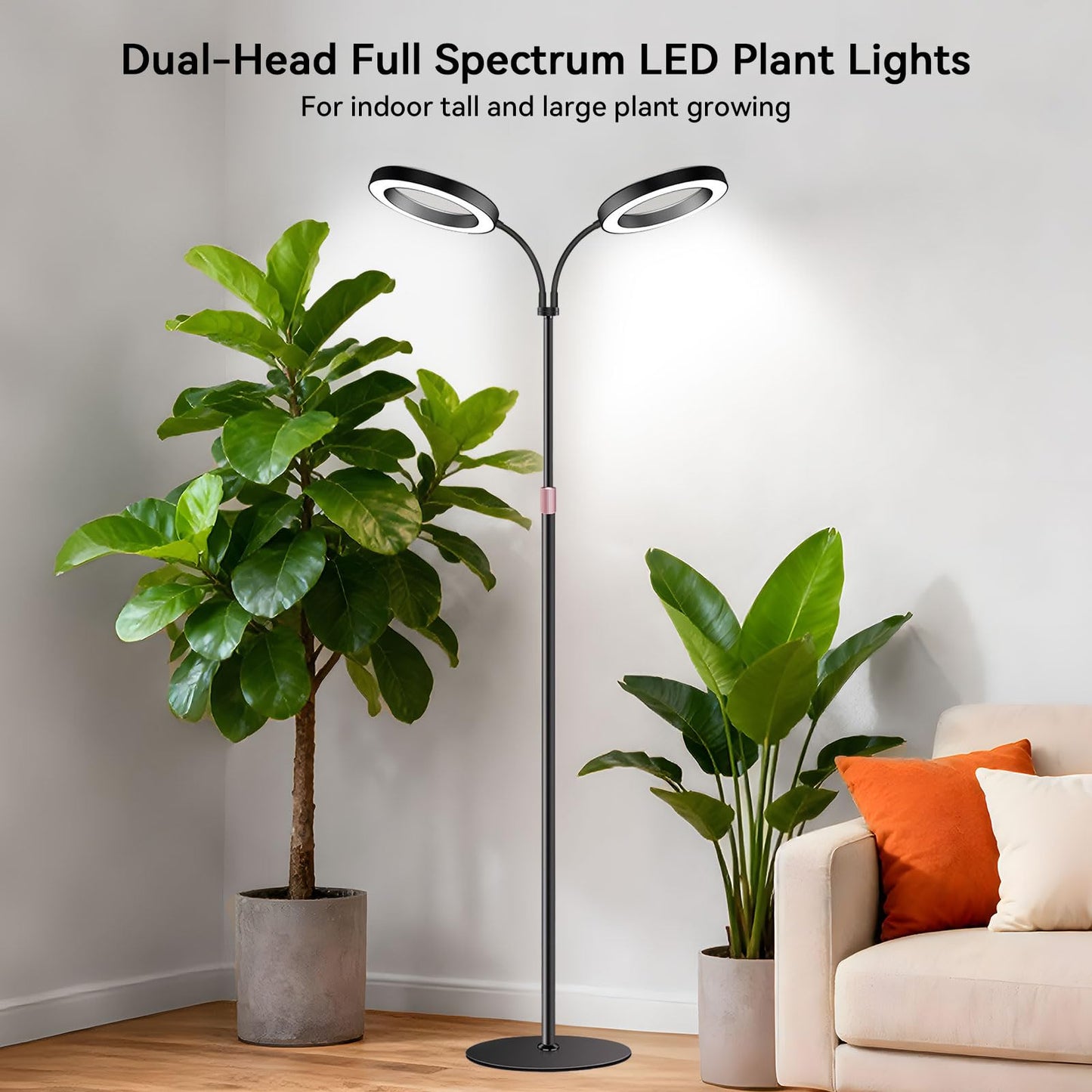 Dual-Head Grow Lights for Indoor Plants, Full Spectrum Plant Lights with 23.5-67" Adjustable Height Stand, 3 Growing Modes with Timer 3/9/12H, Dimmable Halo Grow Lights for Large Tall Plants
