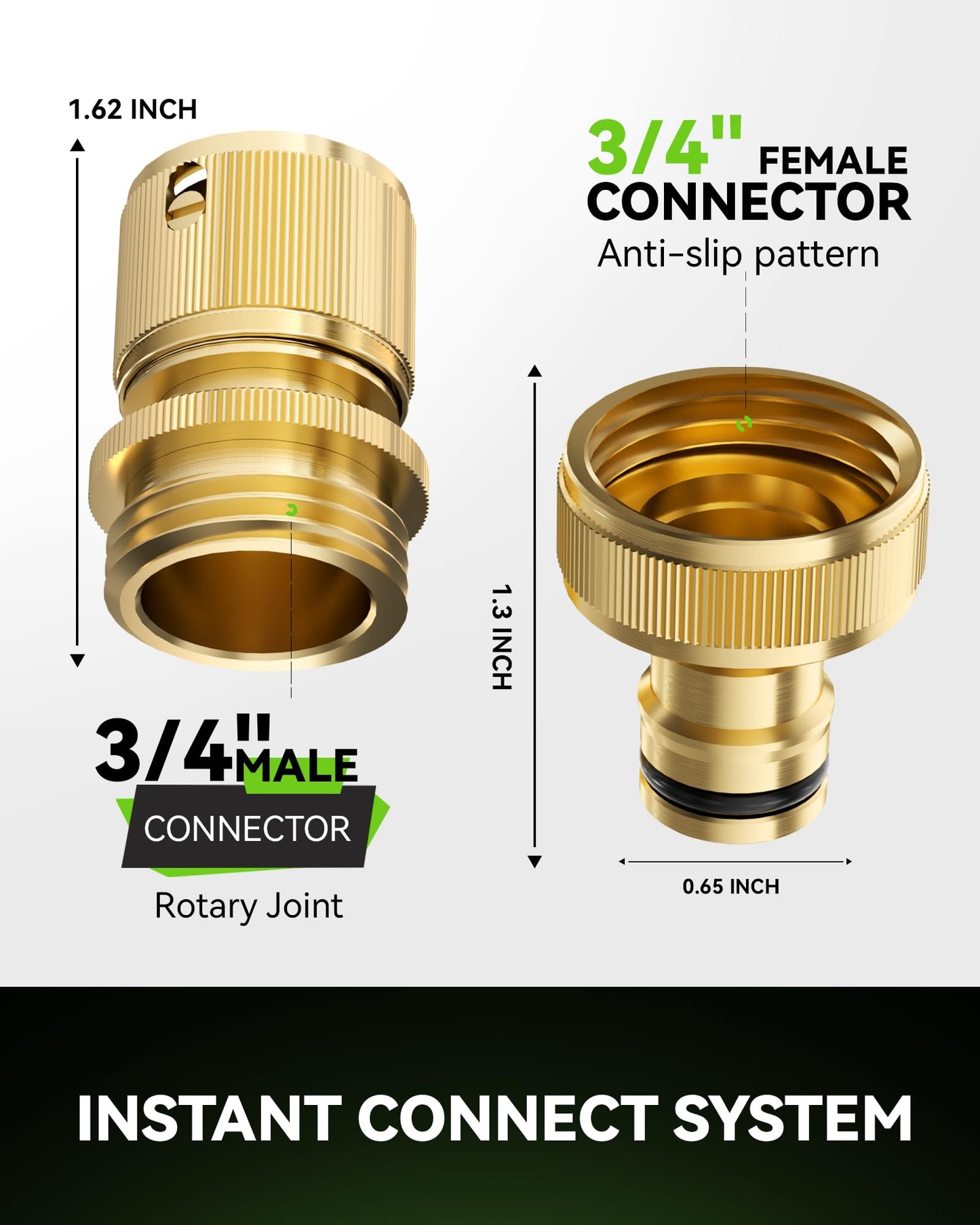 RainPoint Garden Hose Quick Connectors, Heavy Duty Solid Brass 3/4 Inch GHT, Universal Leak-Proof Fittings for Easy Water Hose Connection (2 Sets)