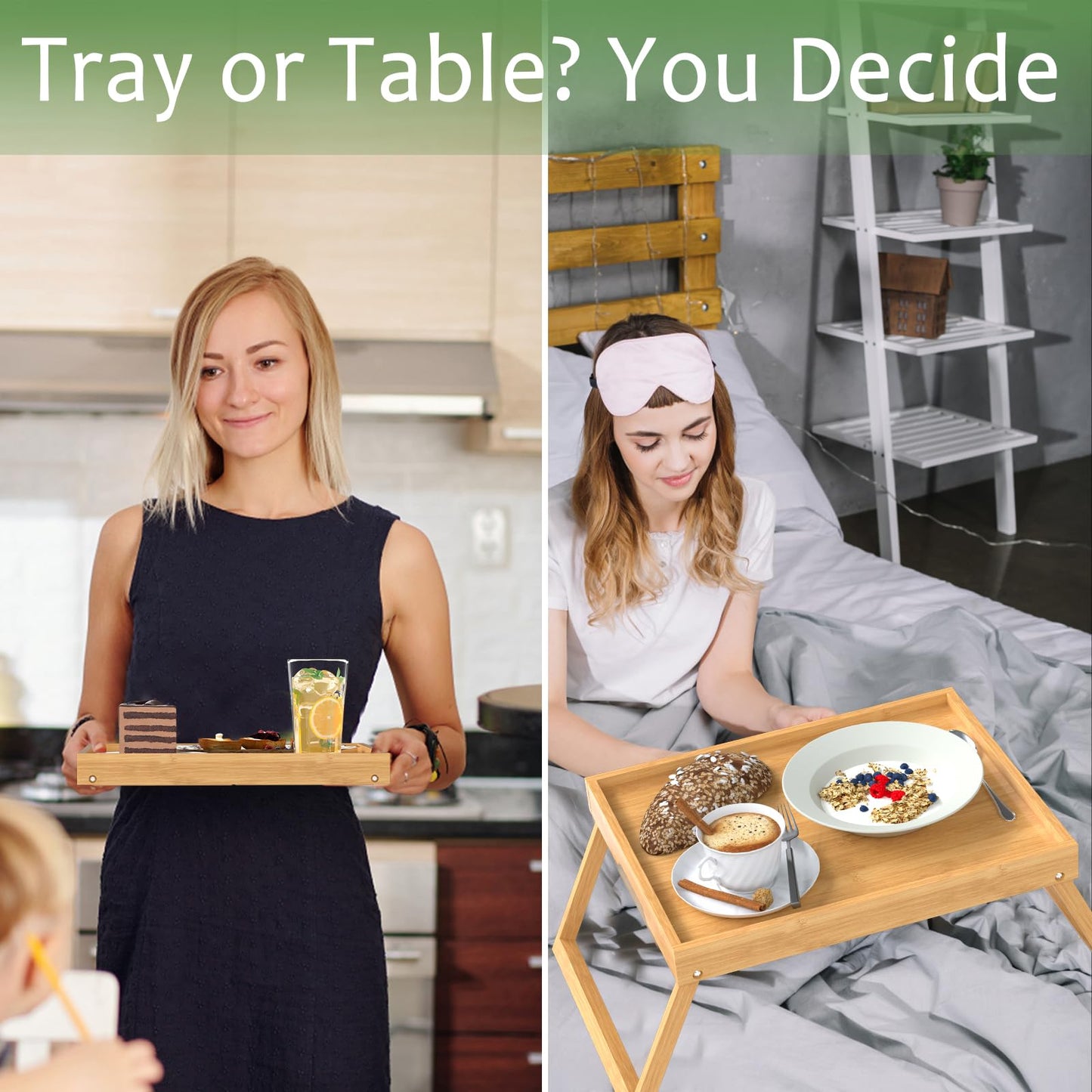 Bamboo Bed Tray Table with Foldable Legs, Breakfast in Bed Tray for Eating, Kitchen Serving Trays, Folding Table for Sofa, Beds, Eating, Working, Used As Laptop Desk Snack Trays, Bamboo