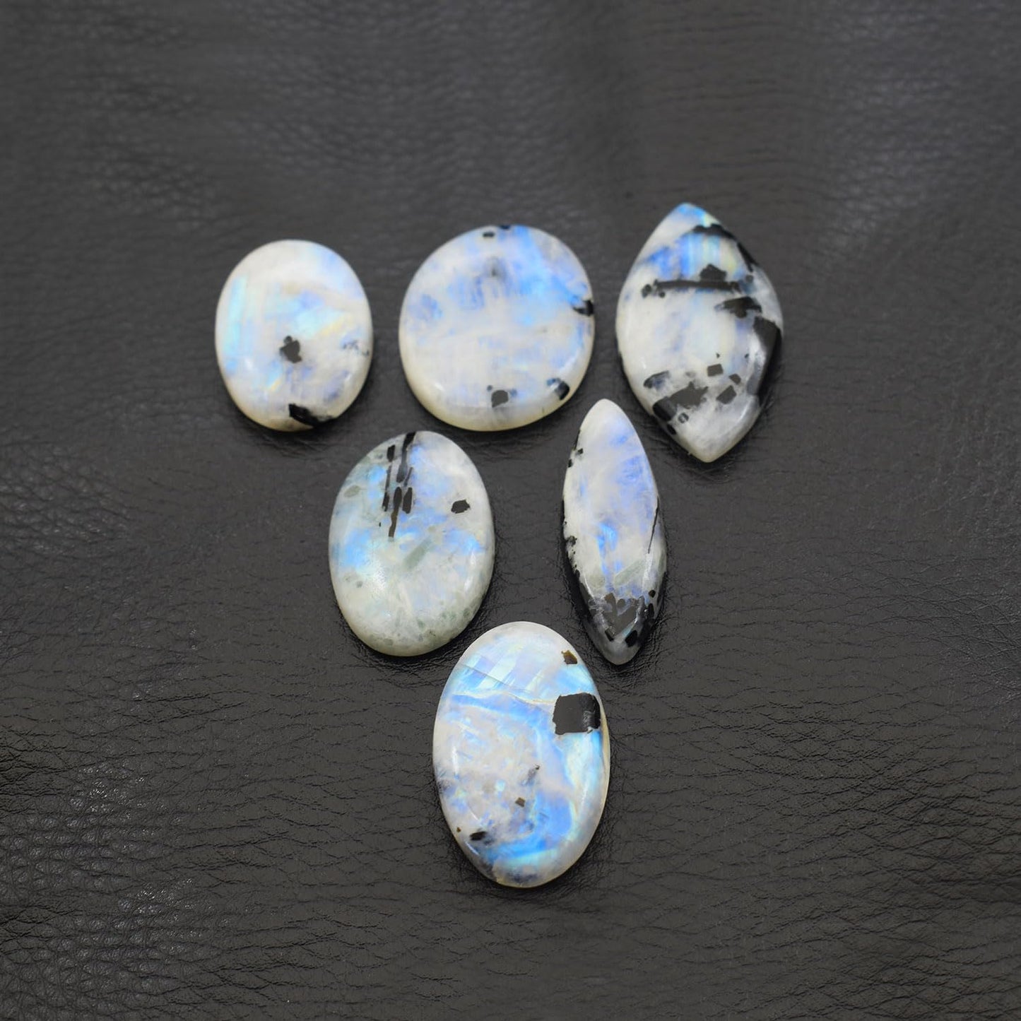 Natural 5, 4 & 3 Pcs Gemstones Cabochons Lot (15–30 MM), Multi Shape Stones for Jewelry Making Supplies Healing Crystals Gems Loose Gemstones (Tourmilated moonstone, 4pcs)