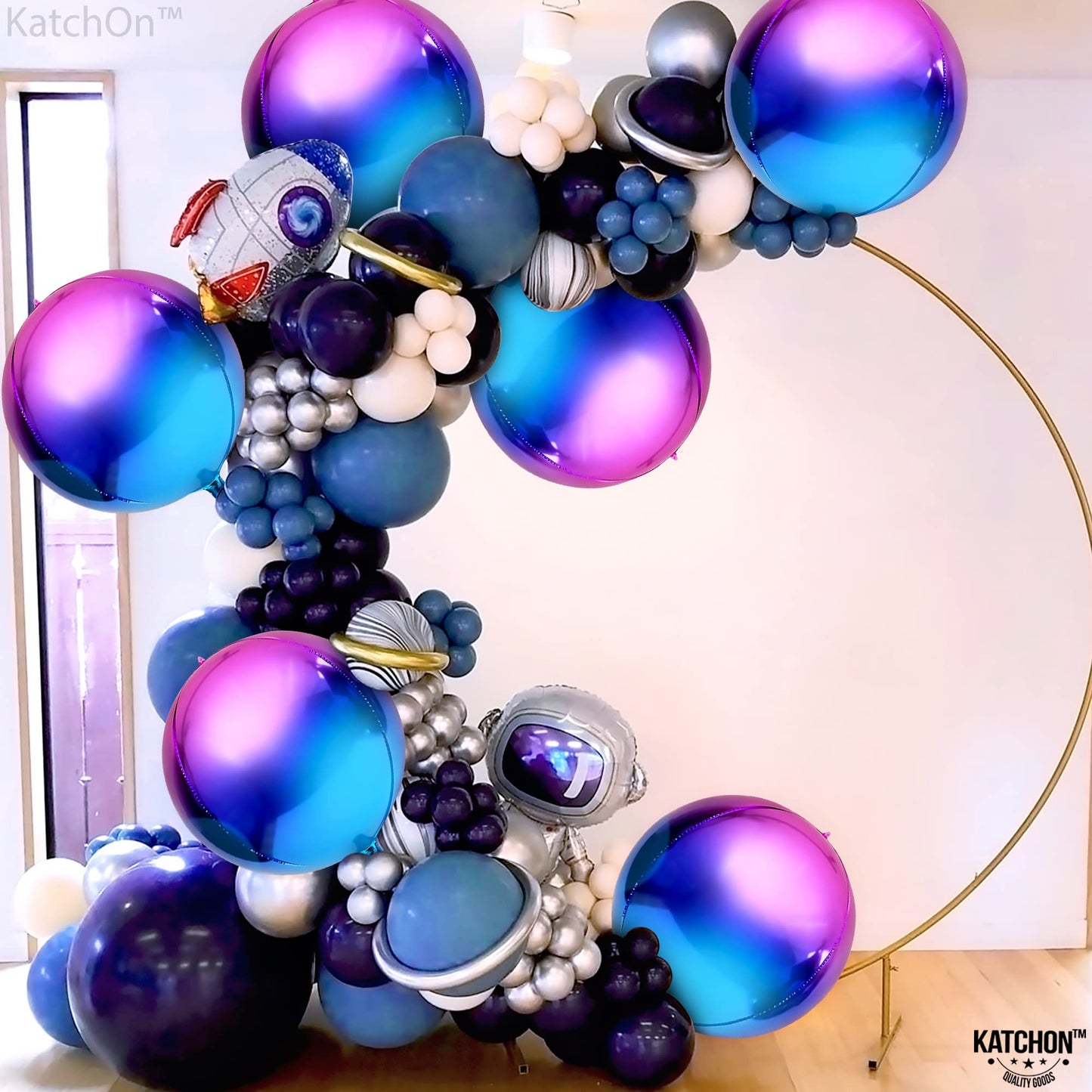 KatchOn, Purple Galaxy Balloons - 22 Inch, Pack of 12 | Round 4D Metallic Iridescent Balloons for Galaxy Birthday Party Decorations | Purple and Blue Balloons for Mermaid Party Decorations