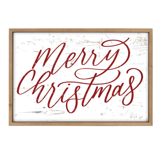pechpell Merry Christmas Wall Decor Art Framed, 23.6×15.7 Inch Large Wooden Merry Christmas Sign, Xmas Holiday Indoor Living Room Bedroom Office Mantel Rustic Farmhouse Decorations for Home Kitchen