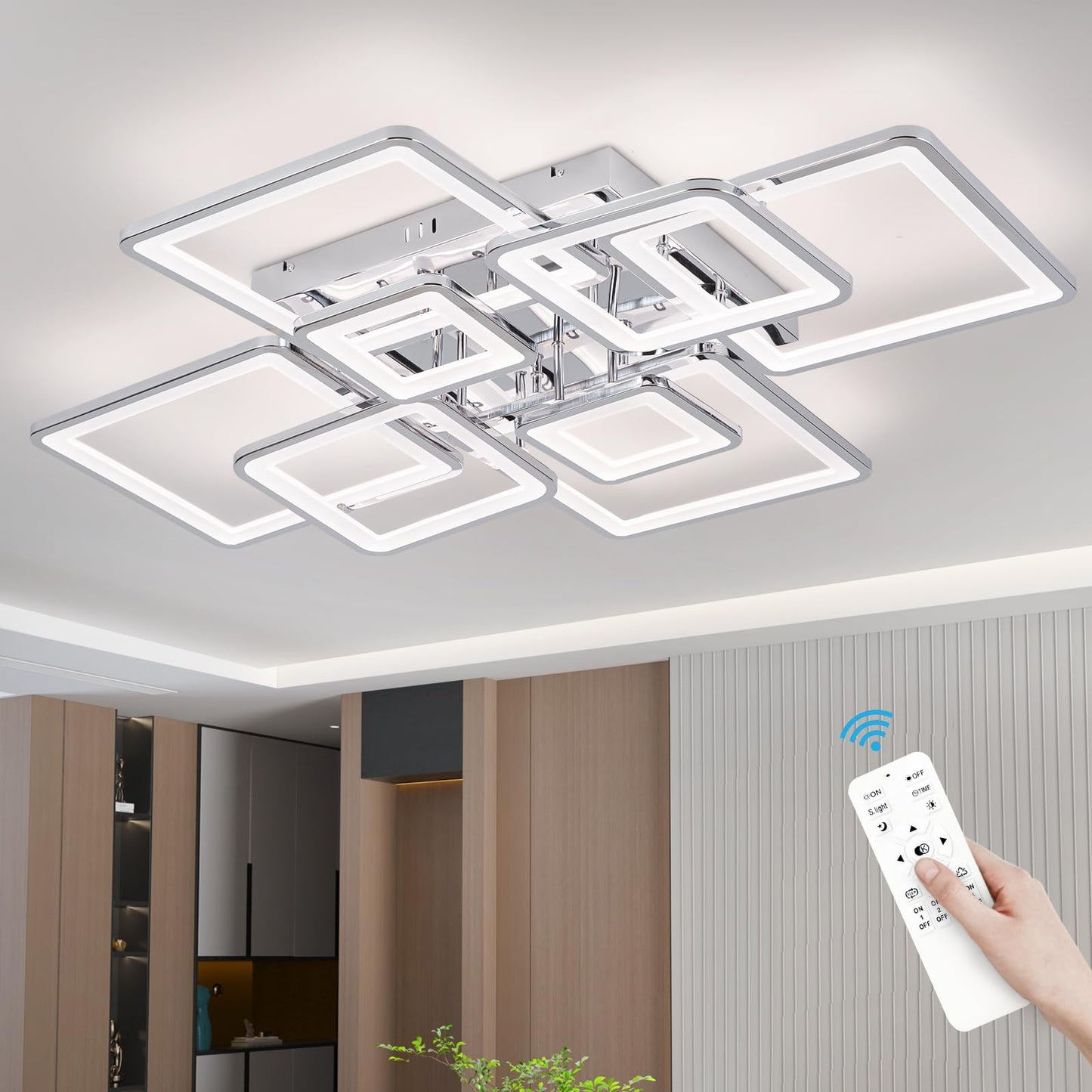 Vloitgol Modern Ceiling Light Fixtures Dimmable Flush Mount Modern Led Ceiling Light with Remote Control, Acrylic Ceiling Lighting Fixture for Living Room Dining Room Kitchen Ceiling Lamp