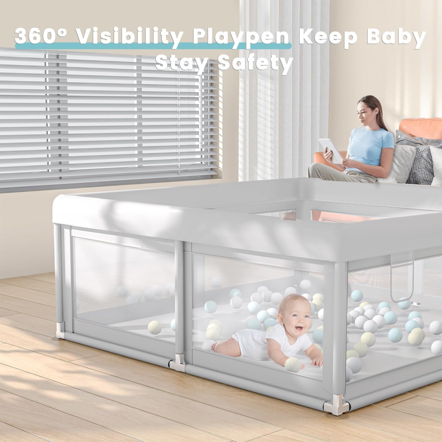 Hiaksedt Baby Playpen 50x50 Inch, Play Pens for Babies and Toddlers Baby Fence Play Yards for Indoor & Outdoor with Breathable Mesh Anti-Fall Playpen
