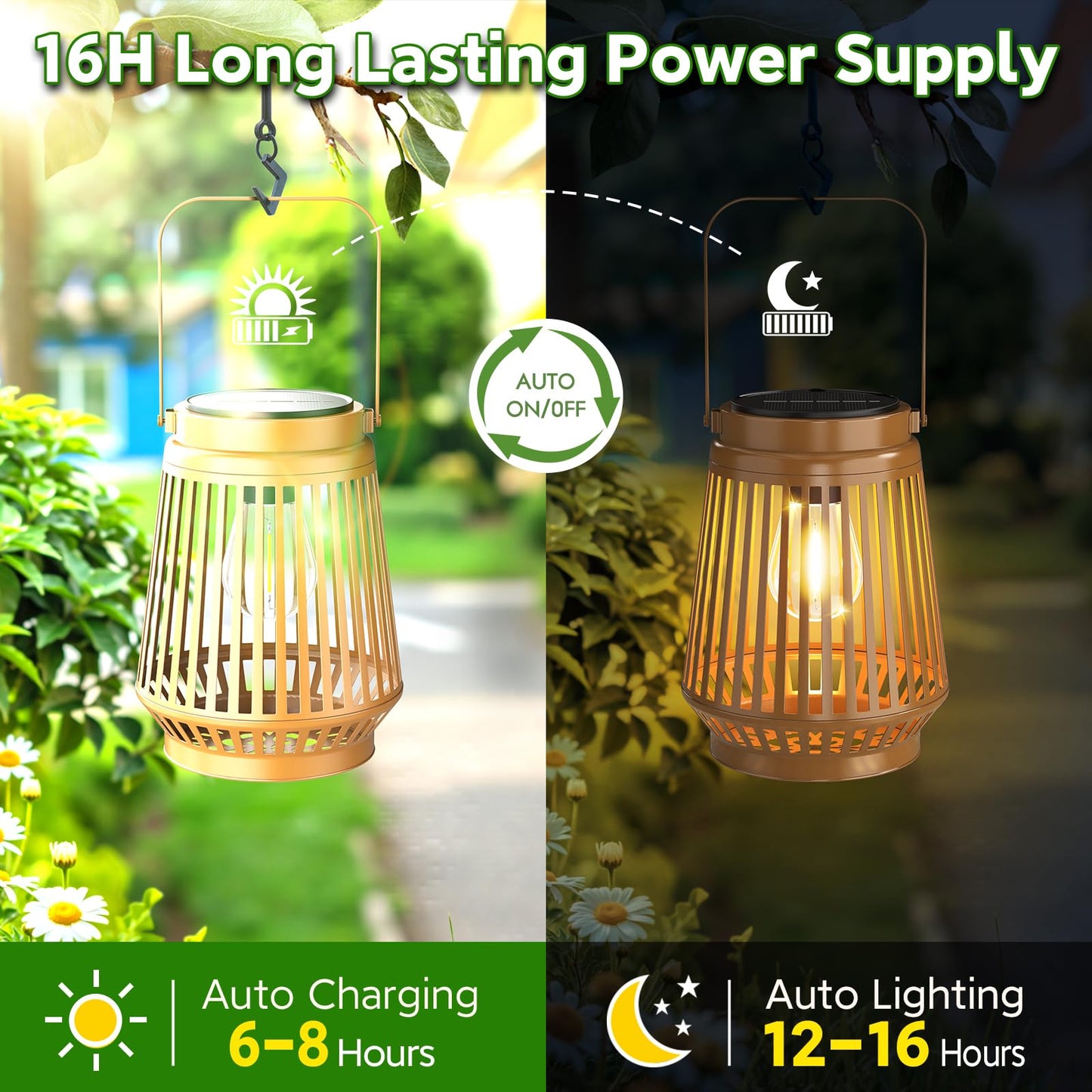 Solar Lanterns Outdoor Waterproof Brighter Up to 12 Hrs Outdoor Hanging Solar Lights, Retro Metal Outside Lanterns Auto On/Off, Solar Powered Lanterns Lighting LED for Garden Patio Yard Decor 2 Pack