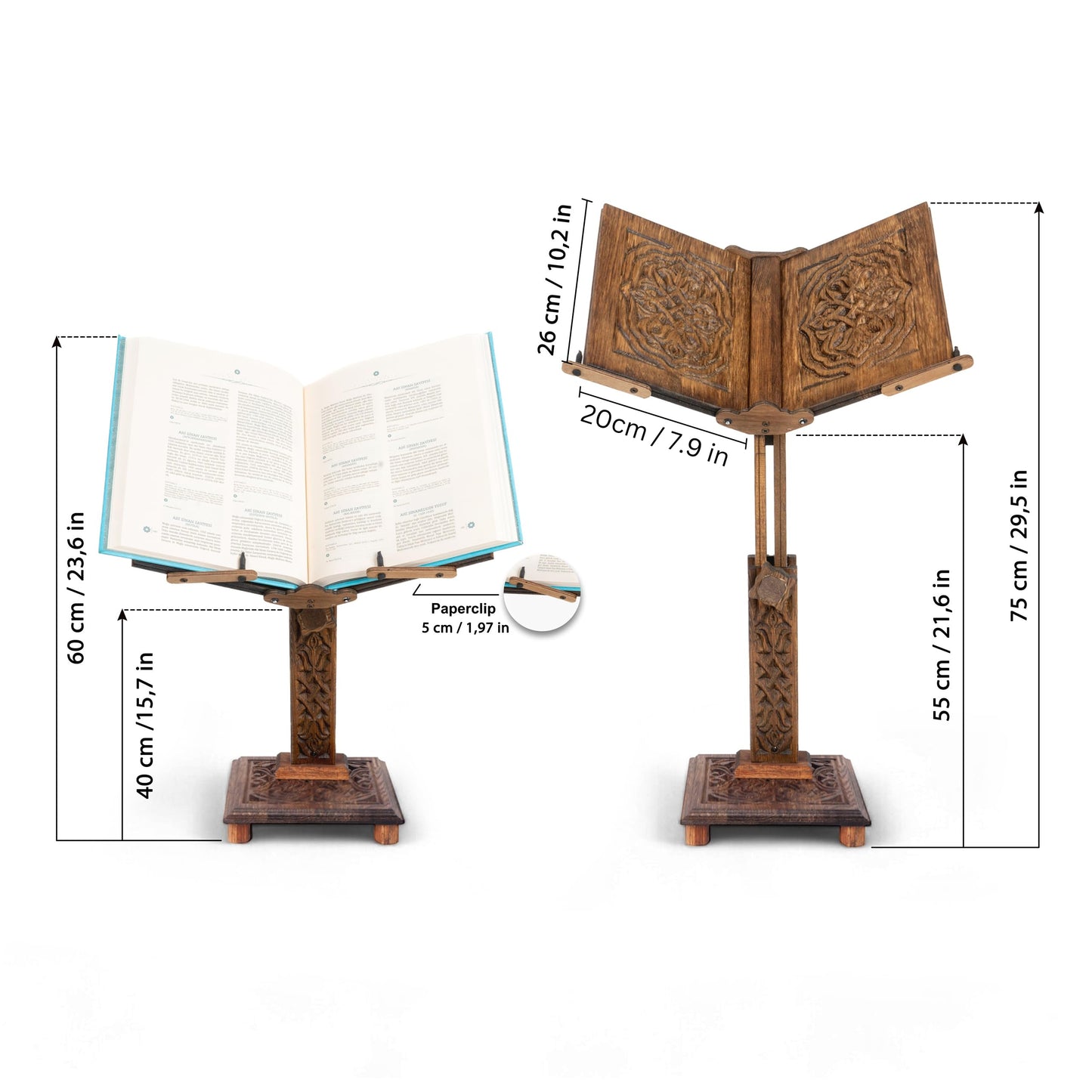 Adjustable Carved Wooden Book Stand | Quran, Bible Holder Lectern | Dictionary, Cookbook Stand