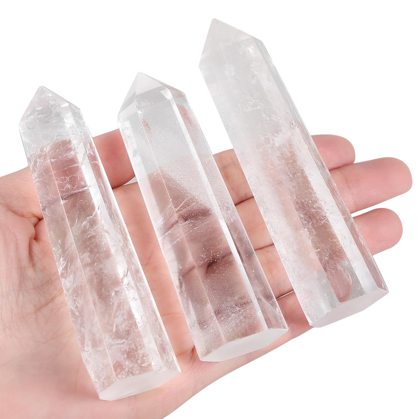 ZHIYUXI 3.7-4" Clear Quartz Crystals and Healing Stones Gemstones Hexagonal Pointed Healing Crystals Wand Stone 1 Pc Large Protection Crystals Reiki Energy Balancing Meditation Therapy Decoration