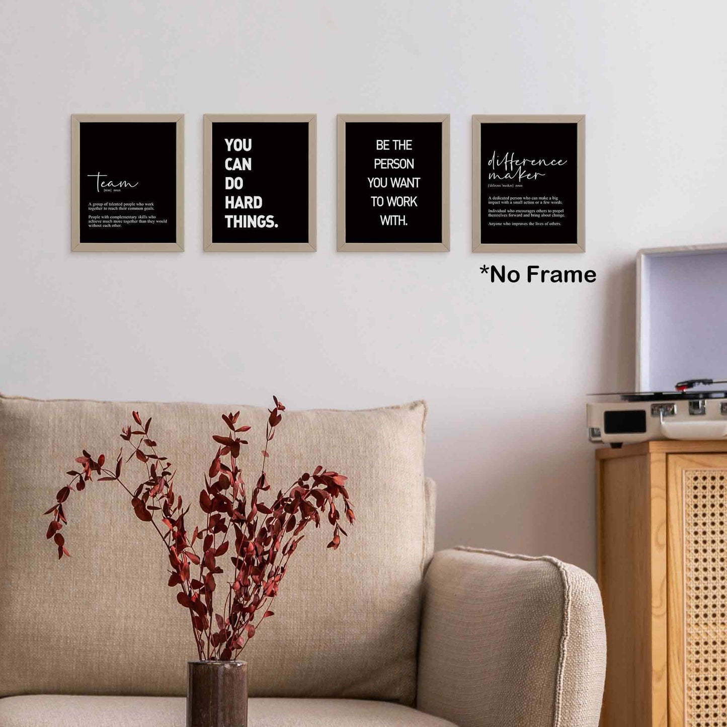TLESKE Black Inspirational Motivational Office Decor Posters Prints Unframed Set of 4, Minimalist Wall Art Print Decor, Positive Affirmations Team Teamwork Difference Maker Wall Picture, 8x10
