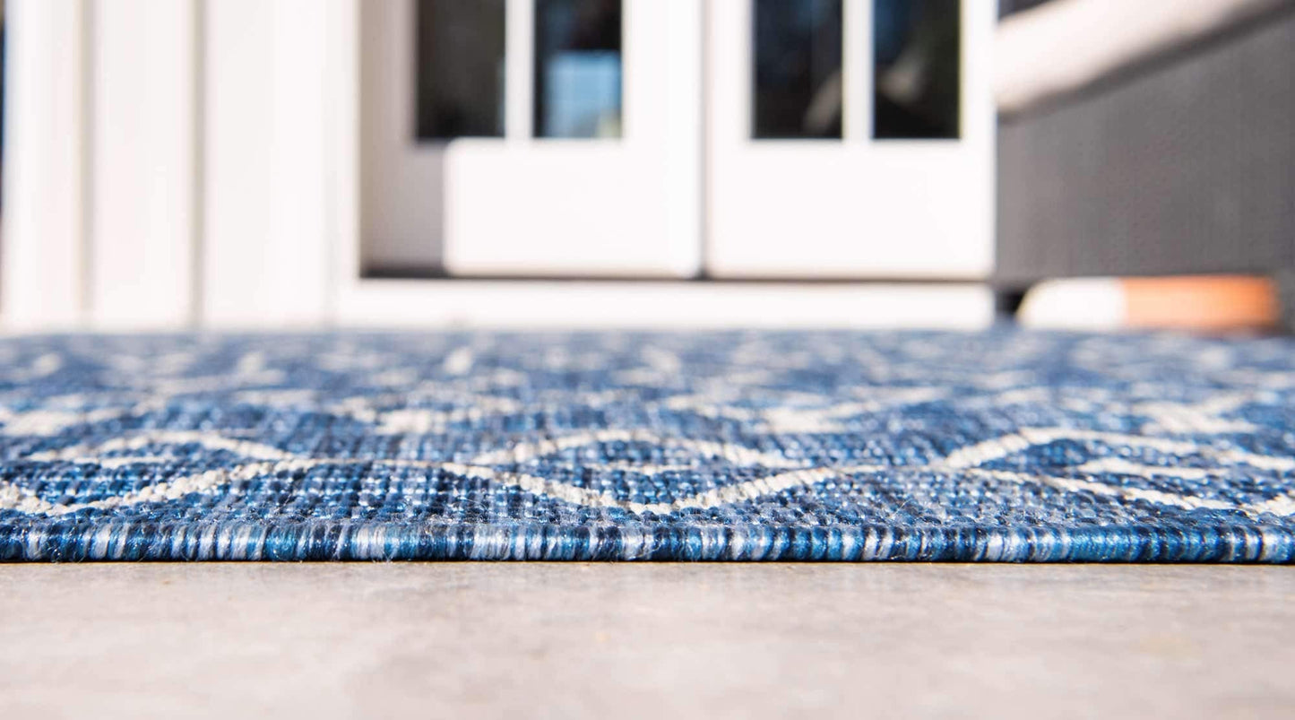 Unique Loom Outdoor Trellis Collection Area Rug - Tribal Trellis (8' x 10' Rectangle, Blue/ Ivory)