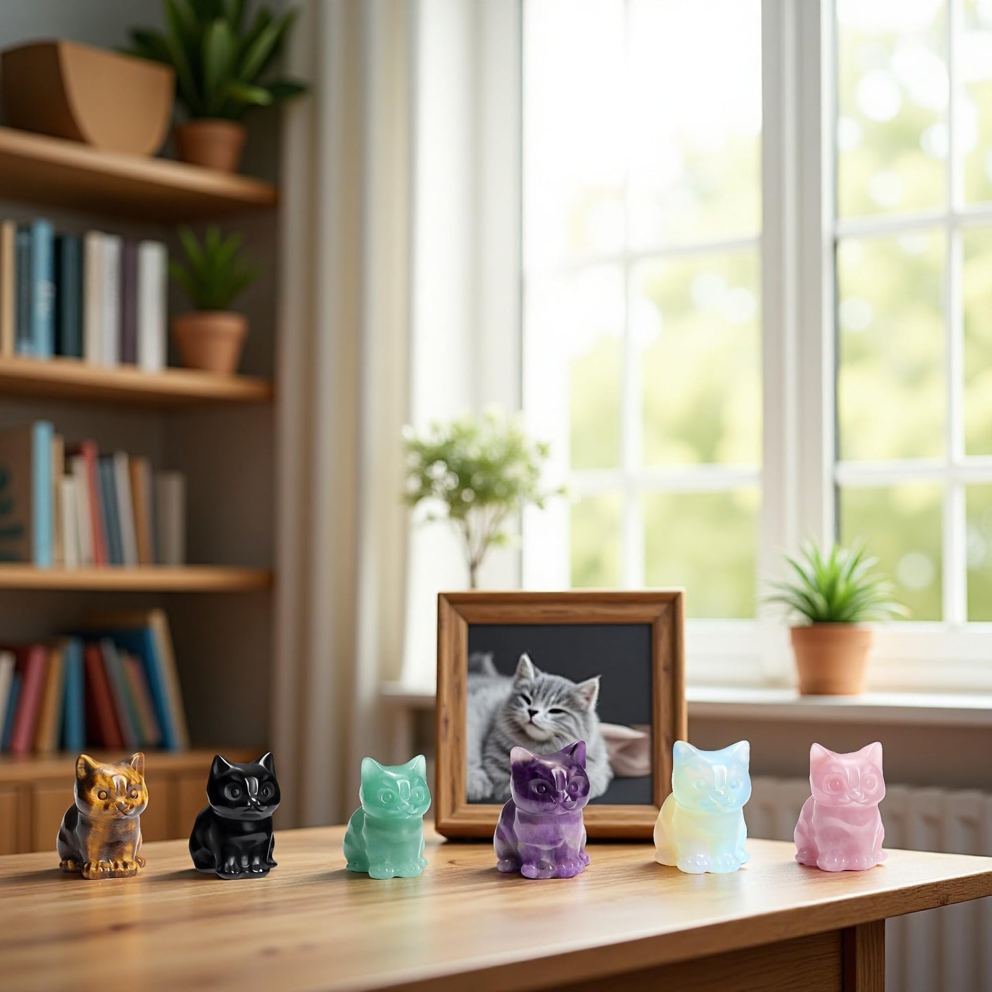 CrystalTears Opalite Crystal Cat Figurine Carved Healing Crystal Gemstone Cat Lucky Cute Stone Cat Statue for Home Office Desk Meditation Decor Crystal Gifts for Women Men Cat Lover Christmas