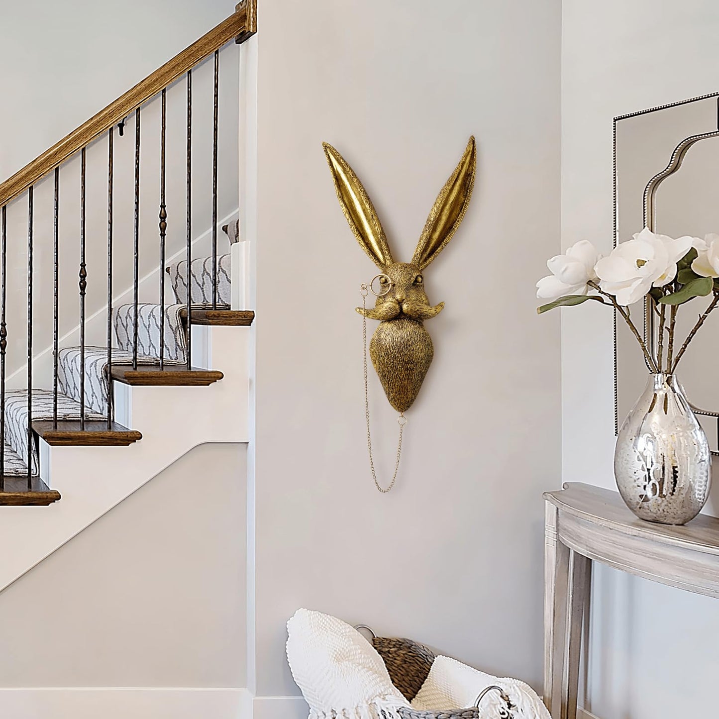 montresor Animal Head Wall Art Sculptures PU Foam Material (NOT RESIN) 16 inchs Gold Rabbit Wall Decor Art for Whimsigoth Home Wall Decor Lightweight Accent Wall Hanging Room Decor