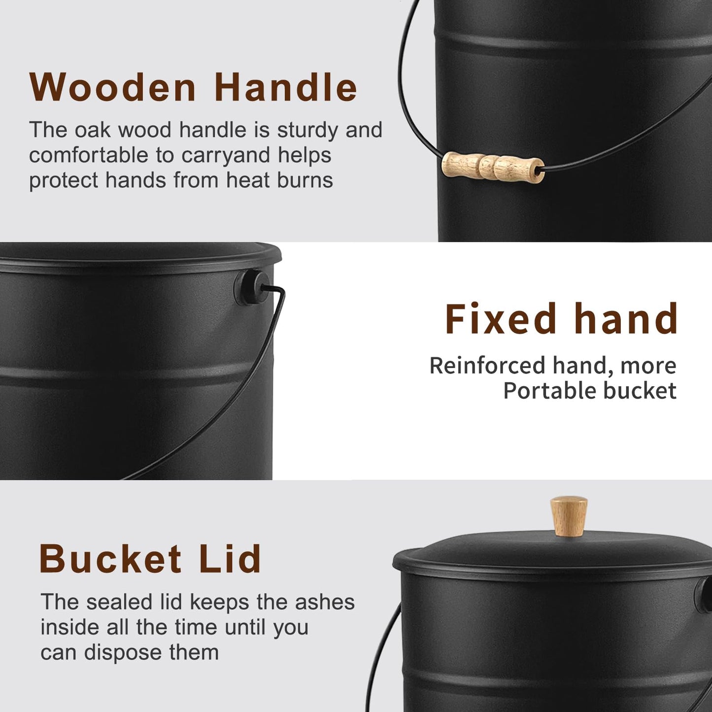 BRIAN & DANY Ash Bucket with Lid and Shovel, 4 Gallon Fireplace Bucket with Broom, Perfect for Fireplaces, Wood Stoves