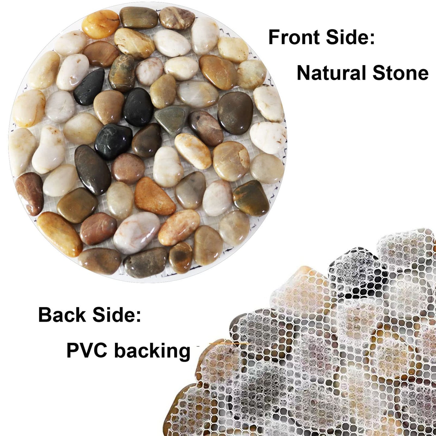 Natural Pebble Stepping Stones for Garden & Outdoor Walkways - 9 Inch Round Therapeutic Massage Stones, 6pcs Non-Slip Acupressure Floor Mats, Polished River Rock Decorative Stone Path