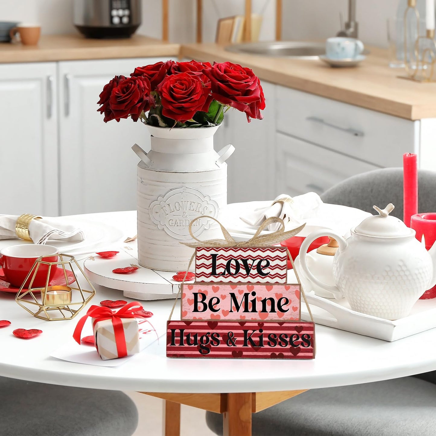 Valentine's Day Decoration Reversible Valentine St. Patrick's Day Table Decoration Wooden Table Centerpieces Rustic Valentine Tabletop Sign Bundle Double Side Irish Tiered Tray Decor for Home Office Decor