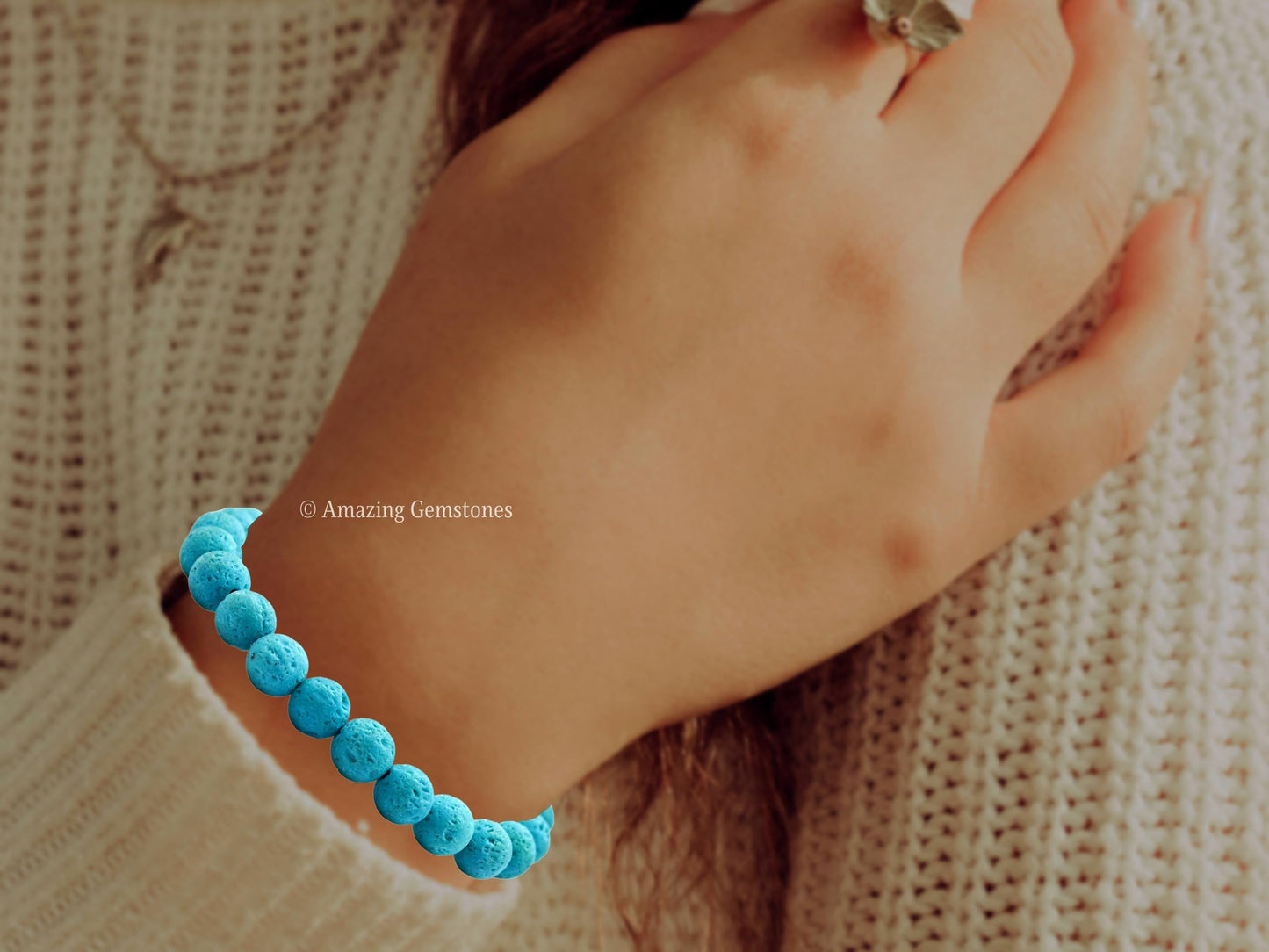 Amazing Gemstone Crystal Bracelet for Women Men's Gifts - Protection Healing Crystal Bracelet - 8mm Gemstone Beaded Stretchable Bracelet Pulseras Para Hombres Mujer Stocking Stuffers Mothers Day Gift (Turquoise Blue Lava)