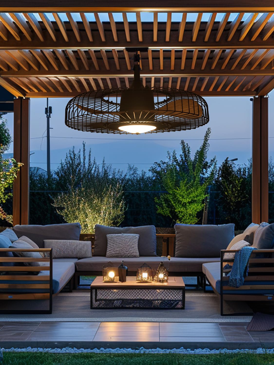 Orison Outdoor Ceiling Fans with Lights for Patio, 24" Weatherproof Ceiling Fan, Gazebo Fan Remote & APP Control, 3CCT Dimmable,Caged Plug in Ceiling Fan with Hanging Hook for Pergola Porch Canopy