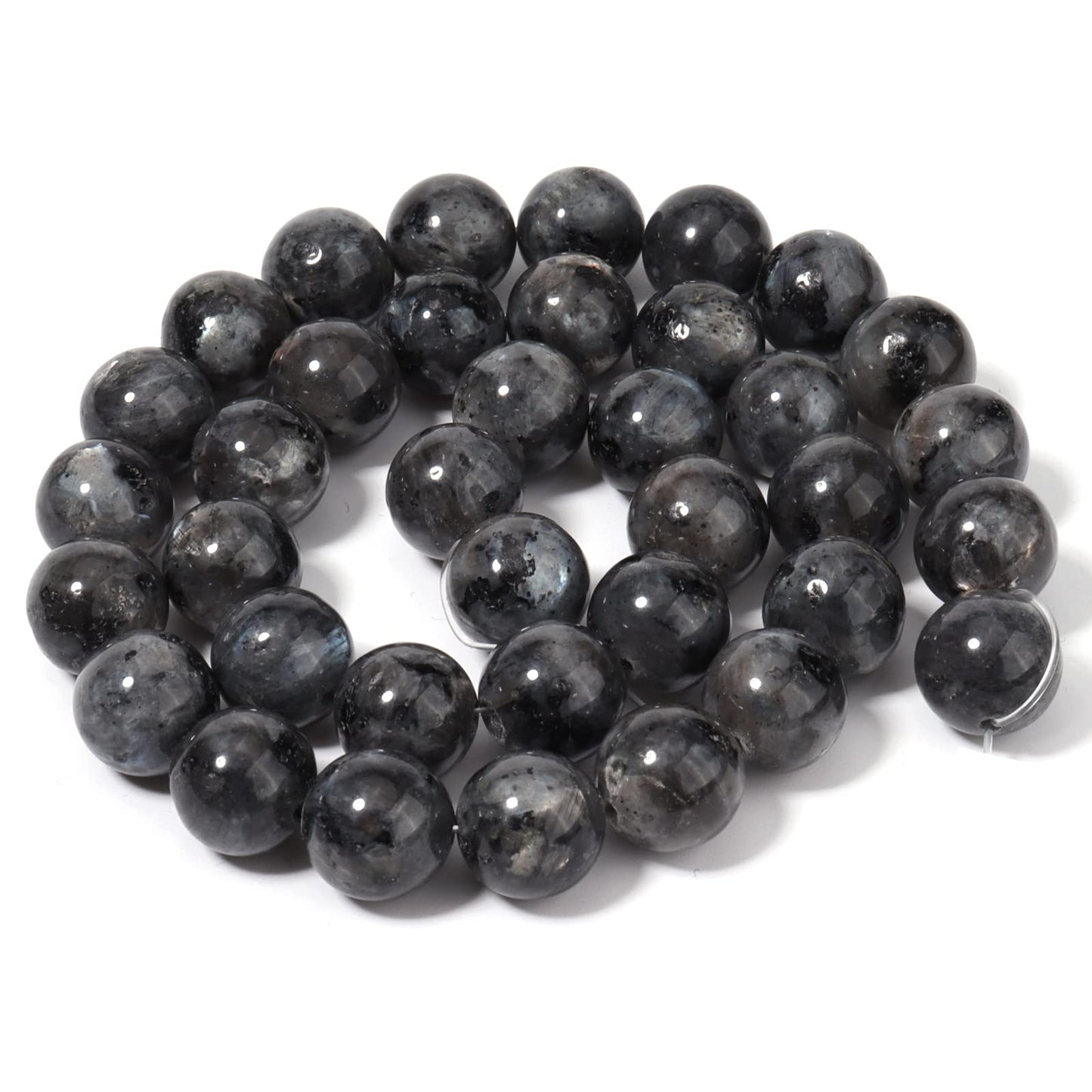 45pcs 8mm Natural Stone Beads Black Larvikite Beads Energy Crystal Healing Power Gemstone for Jewelry Making, DIY Bracelet Necklace