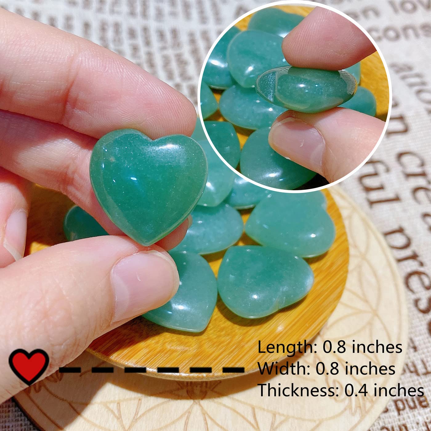 QINJIEJIE 10 PCS Green Aventurine Crystal Thick Heart Healing Crystals Polished Love Heart Shaped Stones Bulk Gemstones Set Palm Worry Stone Reiki Green Crystal Worry Stone Love Gift for Teacher