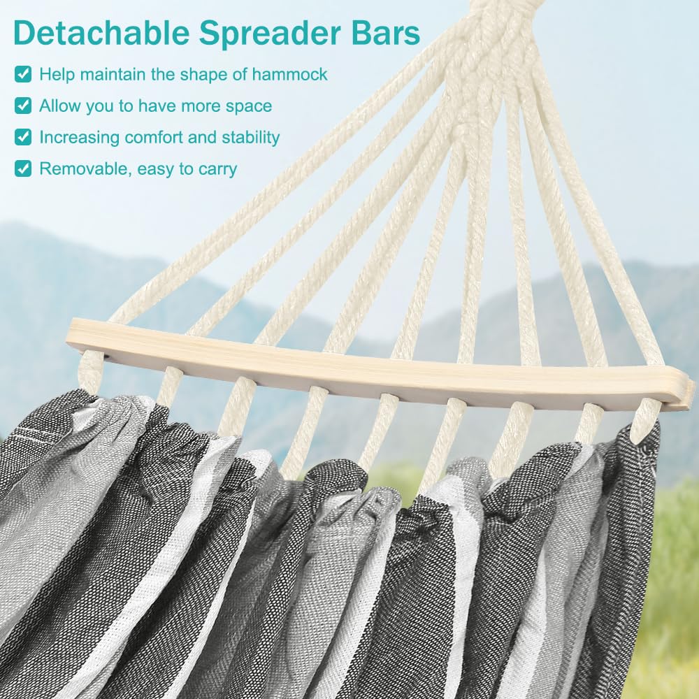 MOSFiATA Hammocks Portable Camping Hammock Upgraded 550lb Comfortable Fabric Hammock with Two Anti Roll Balance Beam and Sturdy Tree Straps for Camping, Patio, Backyard, Outdoor（Grey）