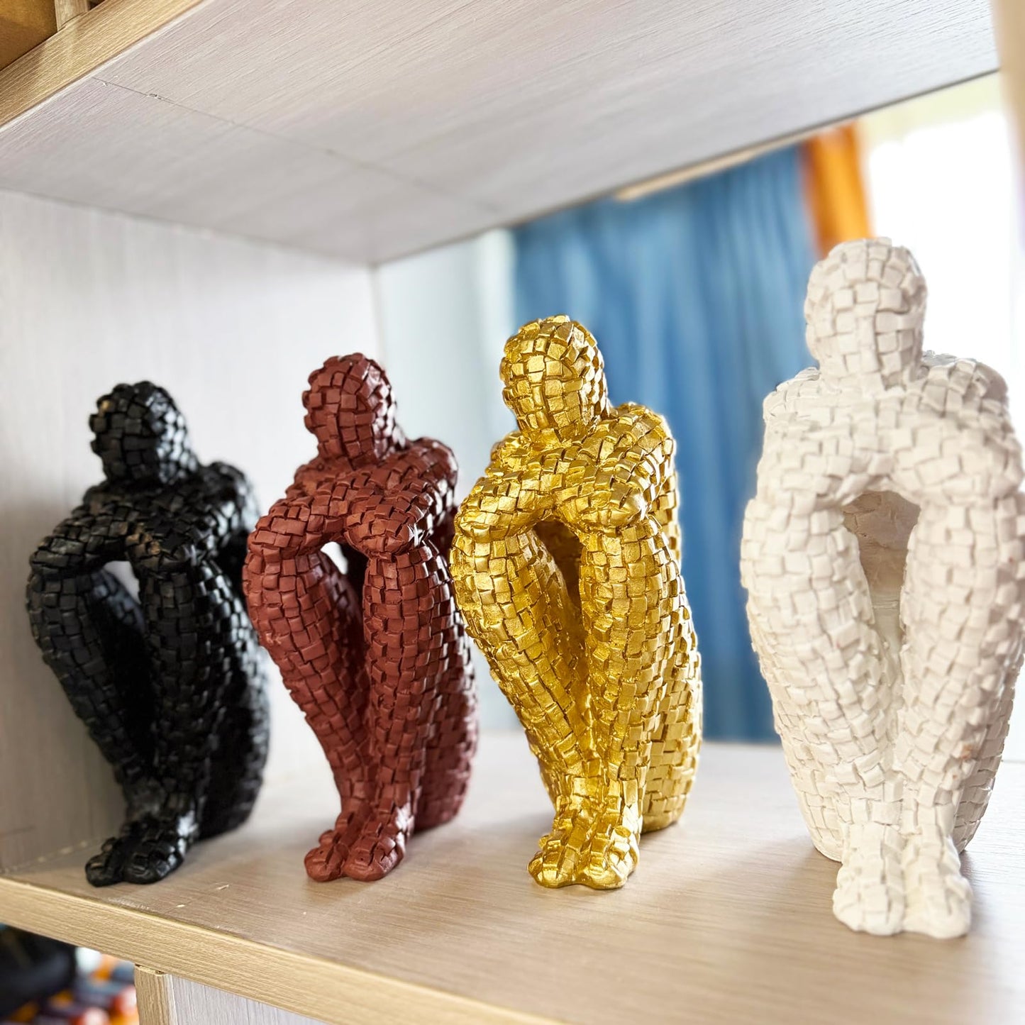 SIETIOJI Abstract Mosaic Sculpture Resin Sculptures Home Decor, Arts Decoration,Unique Mosaic Man Figurine for Bedroom Shelf Office for Living Room (Black)