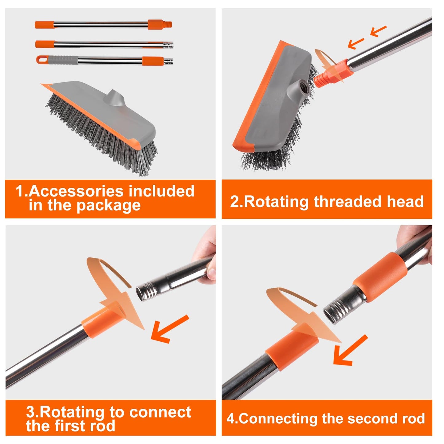BITOPE Deck Scrub Brush with Long Handle, Heavy Duty Floor Cleaning Scrubber with Stiff Bristles Garage Concrete Cleaner Tool for Cleaning Tile Patio Outdoor Porch Indoor Kitchen Shower Bathroom