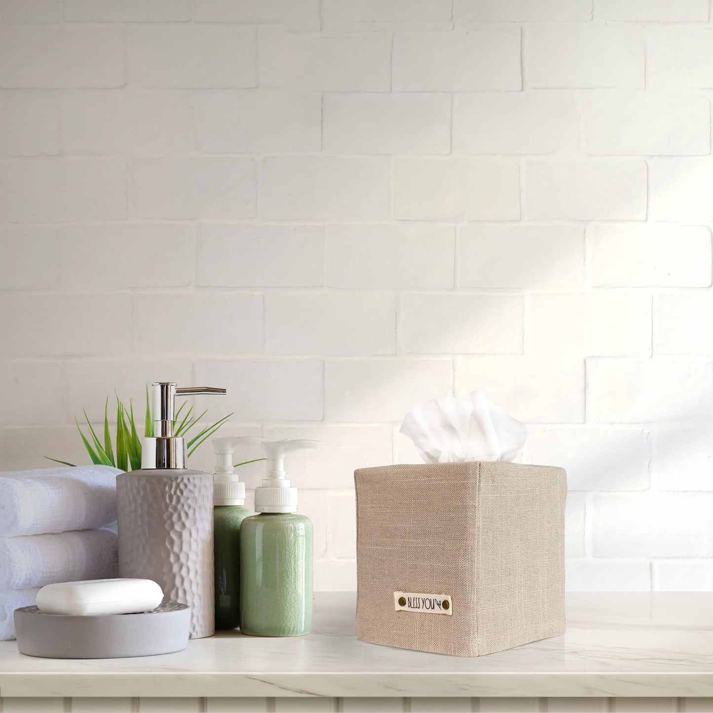 Stylish Tissue Box Cover - This Beige Linen Holder Instantly Covers Your Square Tissue Boxes - The Perfect Cube Cover for Your Bathroom and Home