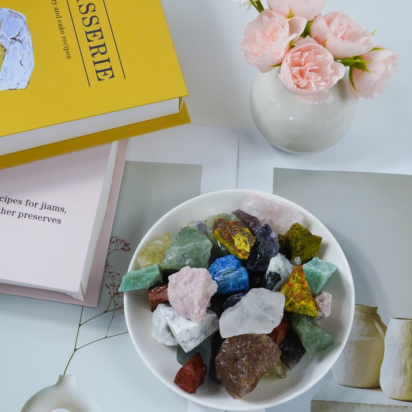 Raw Crystals, Large 1.2-2.0" Healing Crystal Natural Rough Stones for Intuition,Chakra,Meditation,Decoration,Polishing,Energy Work (Pink Opal, 3.5oz-1.2-2.0"raw Crystals)