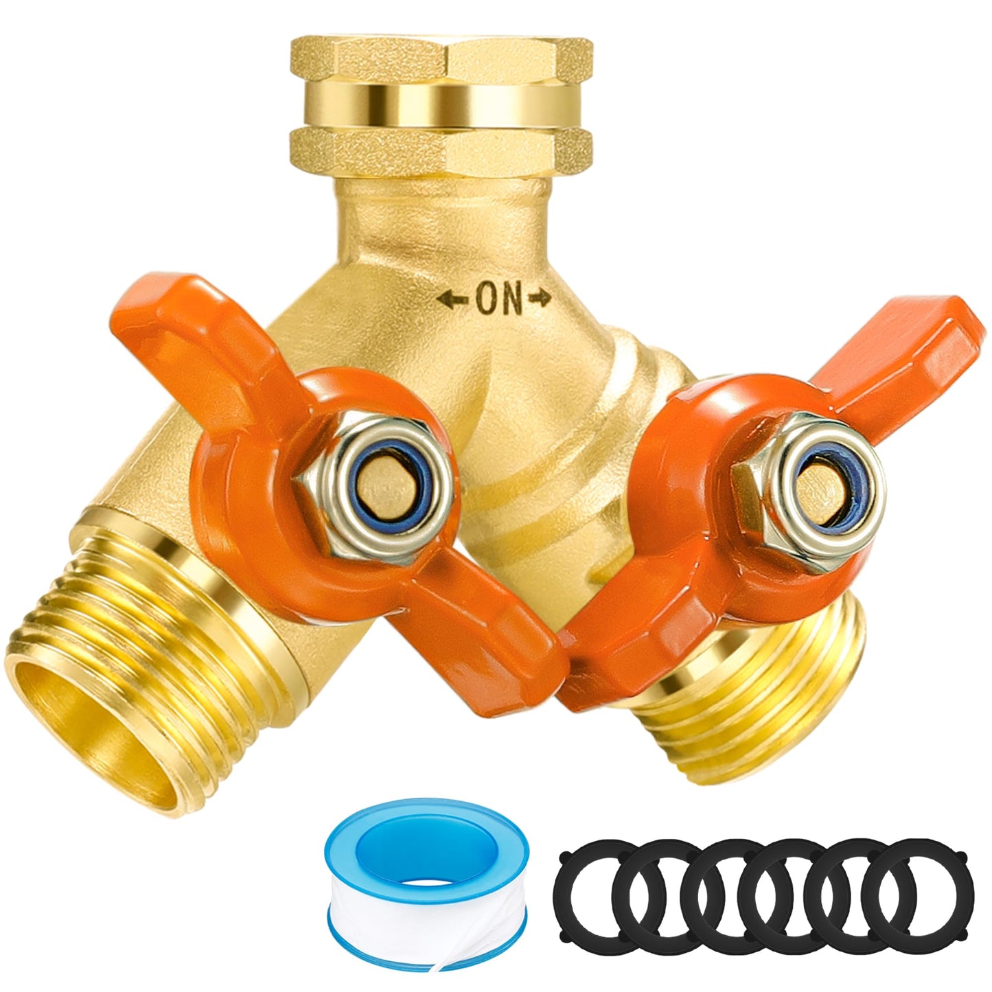 Garden Hose Splitter Full Flow 2 Way Brass Hose Splitter Heavy Duty All Metal Hose Y Splitter with Shutoff Outdoor Faucet Water Hose Splitter Y Valve Tap Adapter for Outdoor Garden