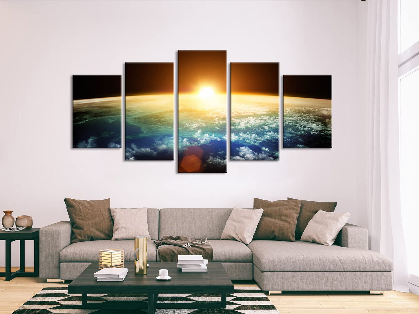 Pyradecor the Earth 5 Panels Extra Large Modern Landscape Artwork Giclee Canvas Prints Space Pictures Paintings on Canvas Wall Art Ready to Hang for Living Room Bedroom Home Decor XL