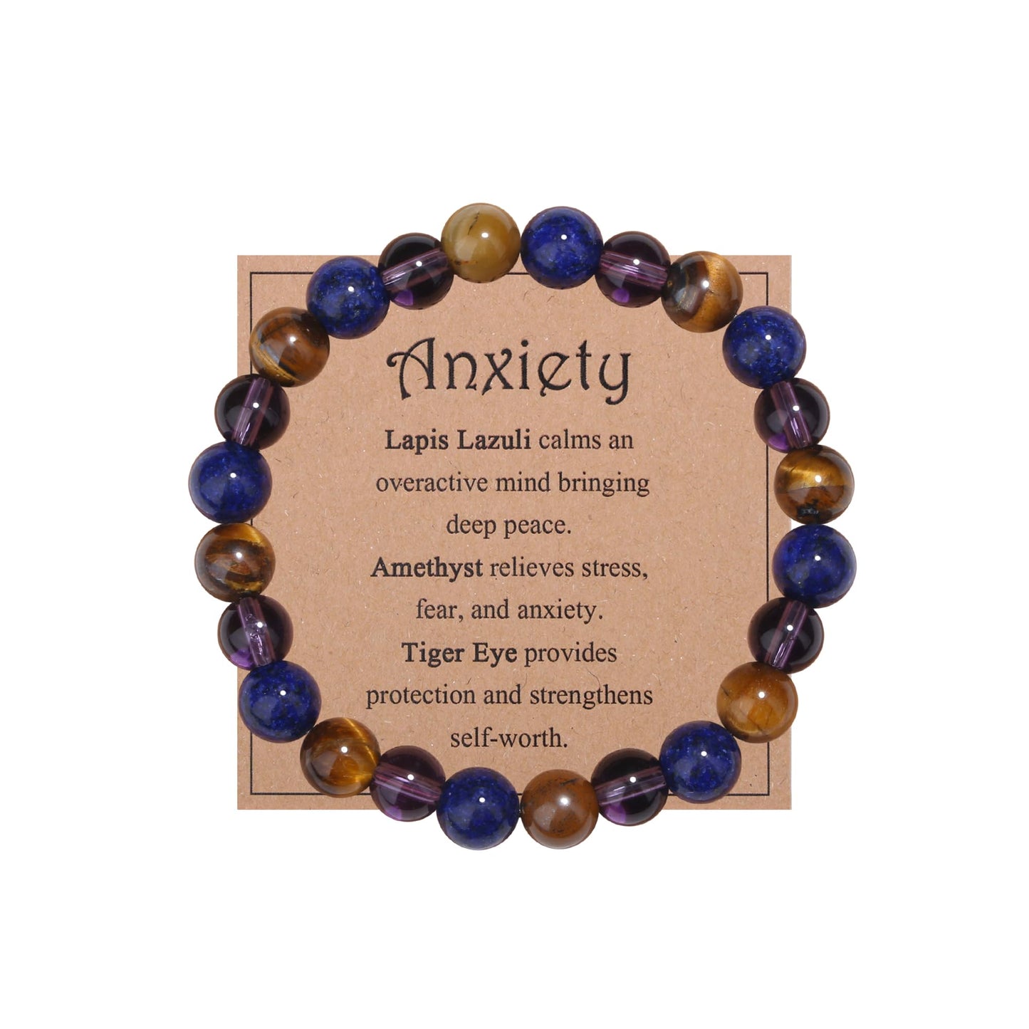 MAIBAOTA Anxiety Bracelet for Women 8 mm Lapis Lazuli Rose Tiger Eye Amethyst Bracelet Stress Relief Gifts Calming Healing Kalm Beaded Bracelets Jewelry for Women