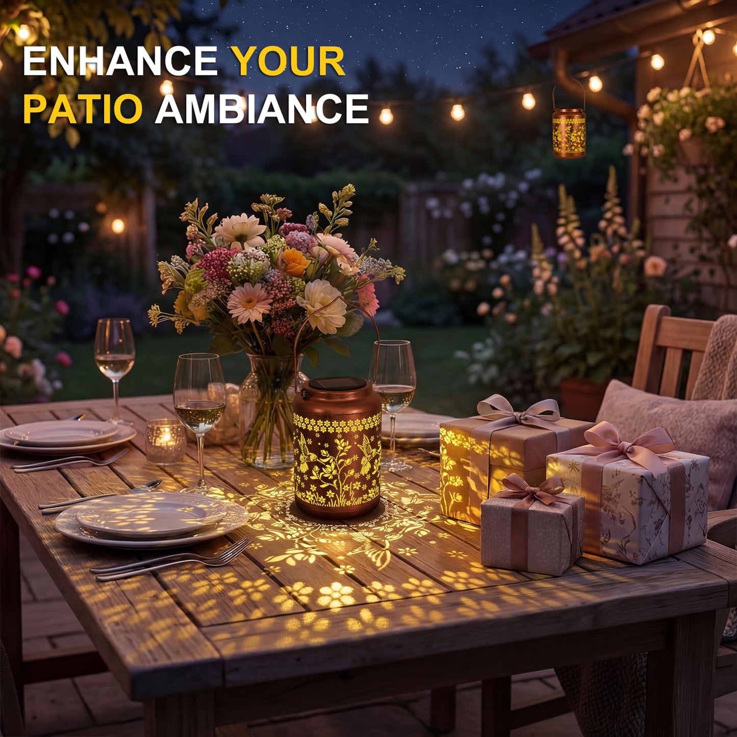NISUNS Hummingbird Solar Lantern for Outdoor - Waterproof Mothers Day Gift for Mom Grandma Women, Hanging Garden Art Decor for Patio Backyard Porch with Auto Dusk to Dawn (Hummingbird with Flower)