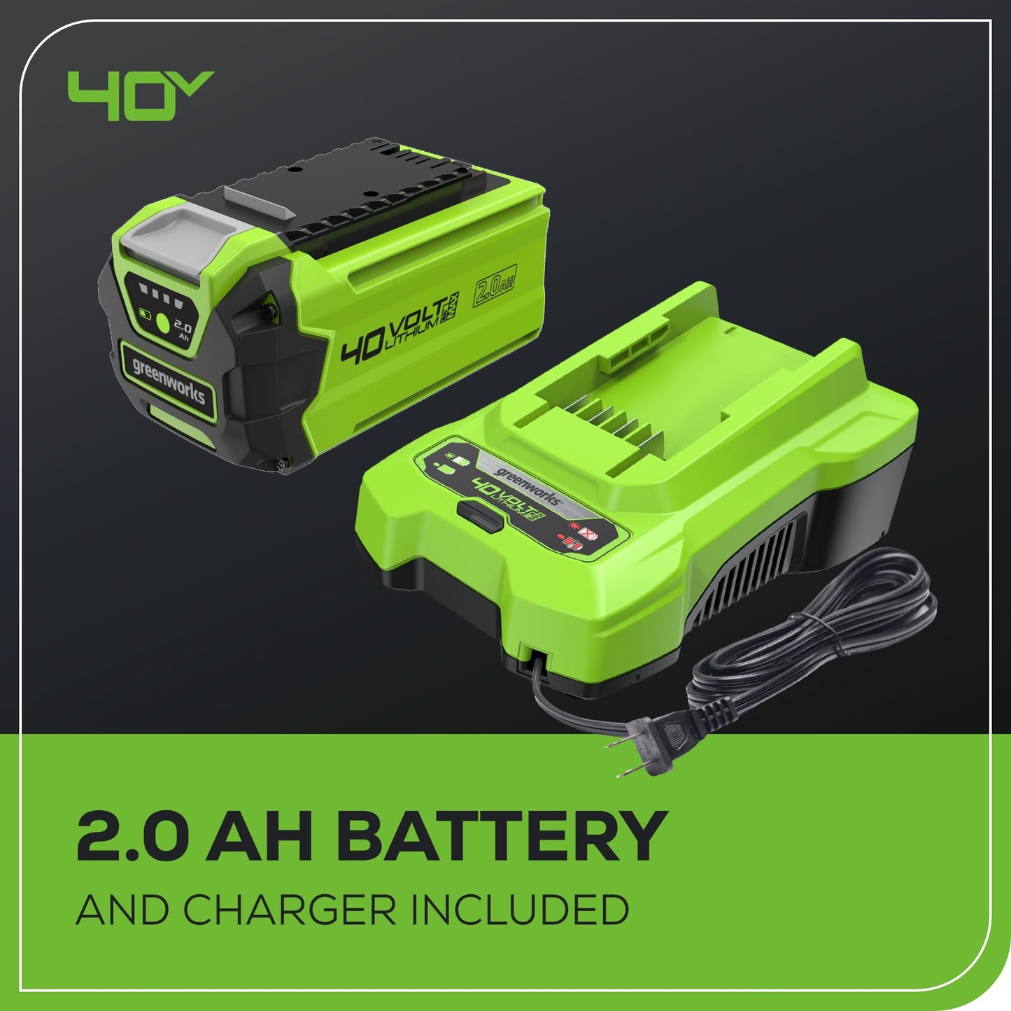 Greenworks 40V Leaf Blower/Sweeper, 150 MPH / 135 CFM, Lightweight, Quiet, with 2.0 Ah Battery and Charger, Perfect for Residential Lawn Care, Leaf Blowing Debris, Dust, Light Snow, and More