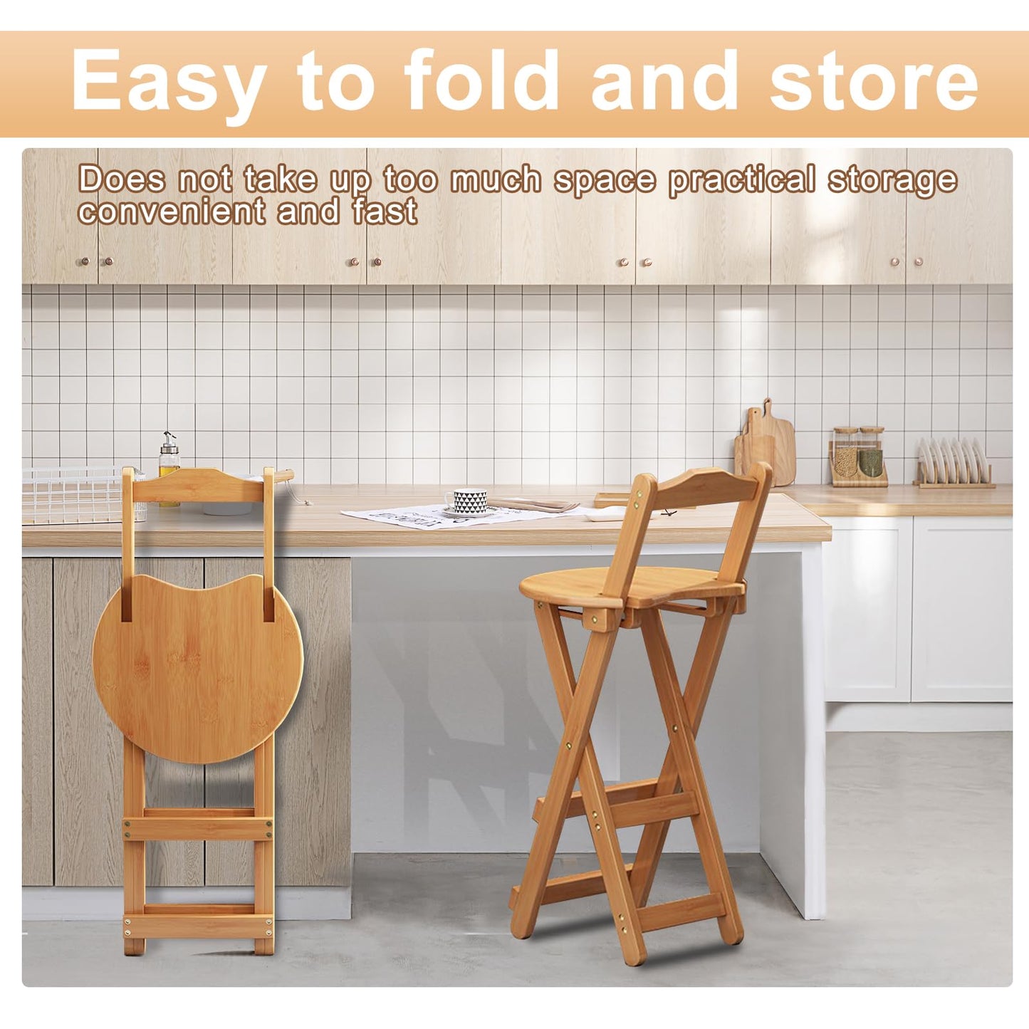 Yuxitia Folding Bar Stool Kitchen 24 inch Folding Kitchen Counter Chair Portable Wooden Bar Stool Outdoor Shop Kitchen Restaurant Coffee Stool 1 (Burlywood)