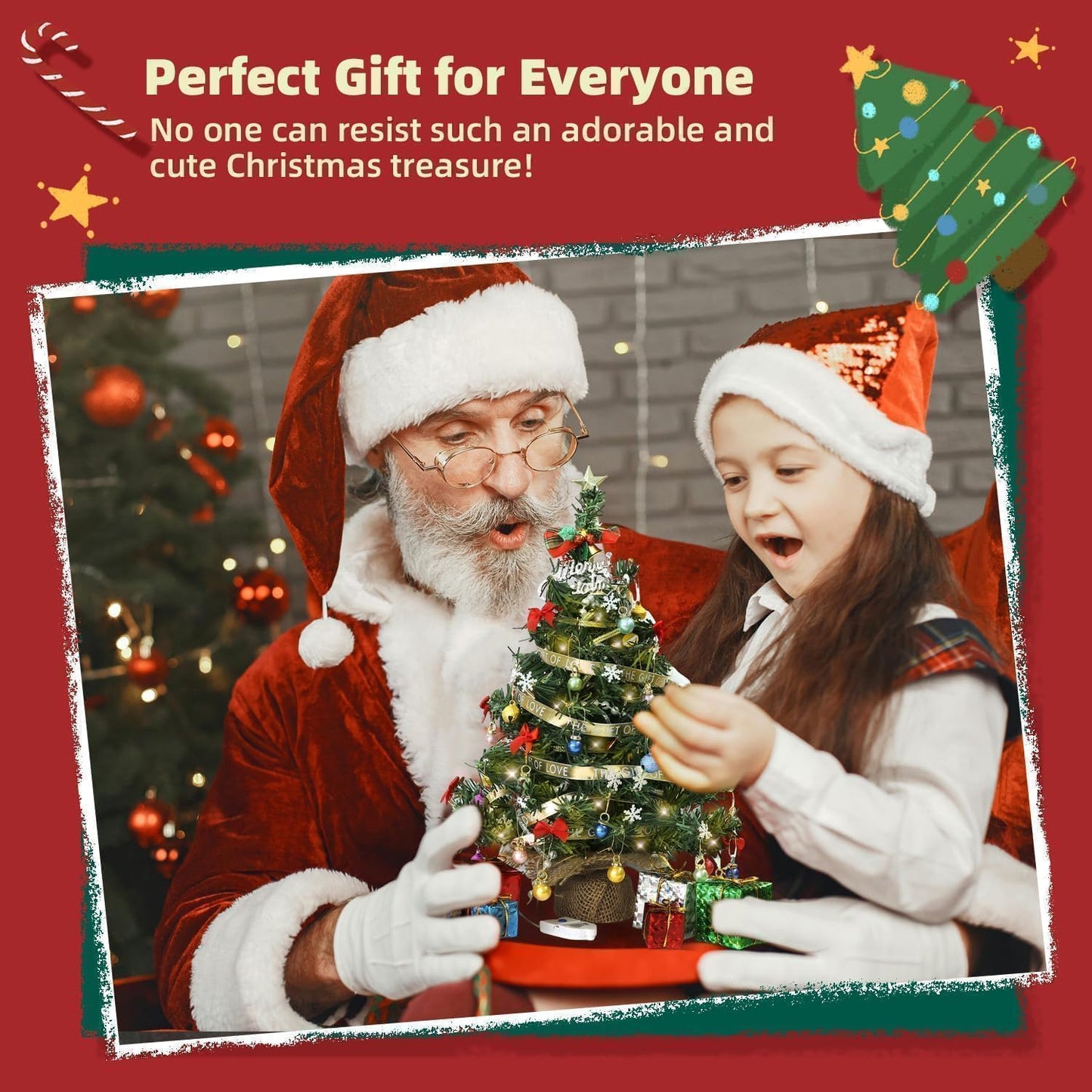 iLAND Mini Christmas Tree Tabletop Small Christmas Tree 12 inch Cute Xmas Table Decoration for Office Desk Shelf Dorm Party Tiny Table Top Décor Miniature 1/6 Scale Elf Accessories Shining Xmas Gift