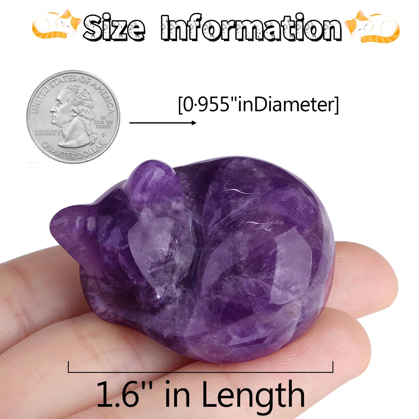 QINJIEJIE Amethyst Cat Decors Natural Healing Crystal Stones Figurine Statue Carved Polished Gemstones Decoration Office Room Desk Purple Decor Purple Gifts for Women Cat Lover Valentine Decor